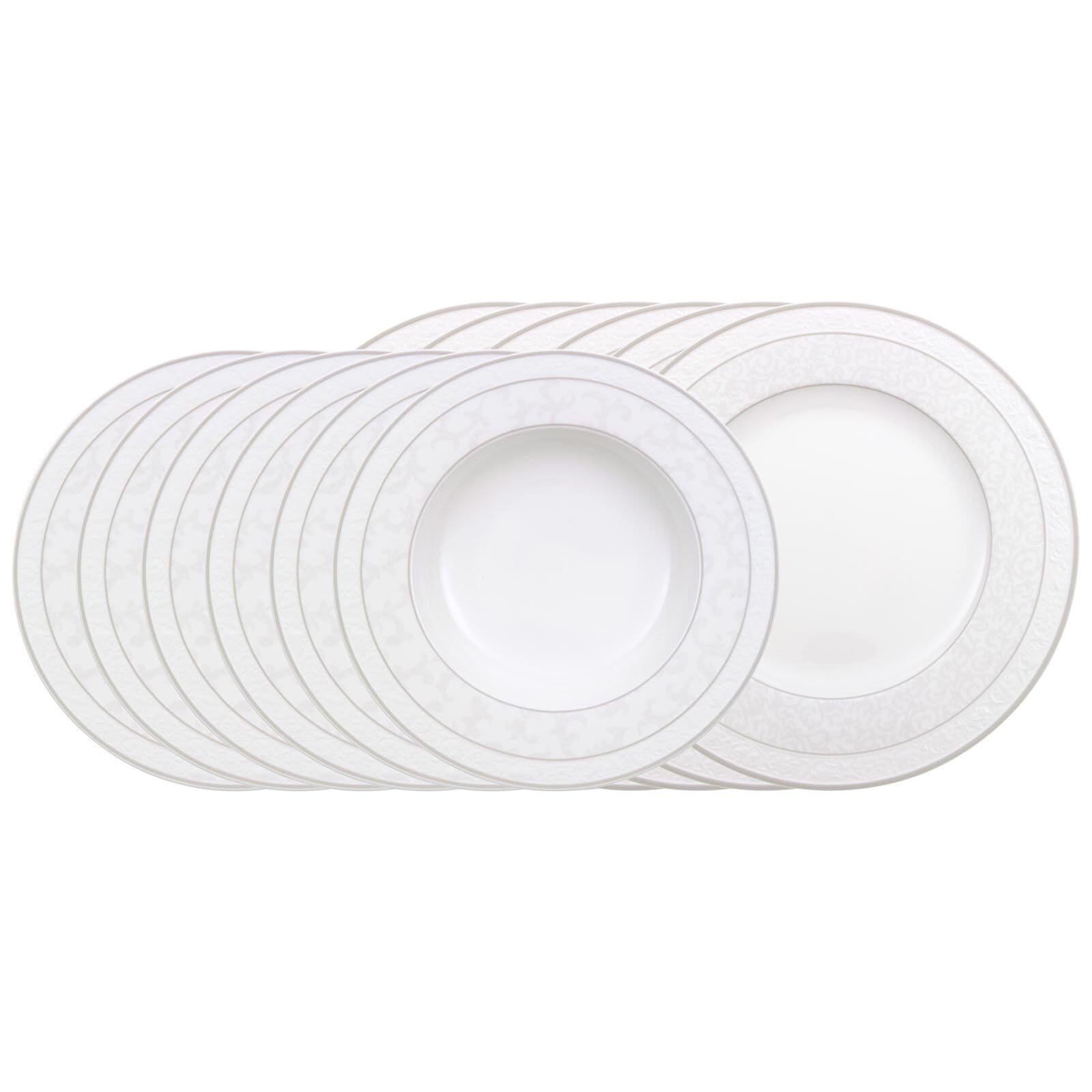 Villeroy & Boch Geschirr-Set "Tafelservice Gray Pearl 12er Set weiß" Spülmaschinengeeignet, Mikrowellengeeignet