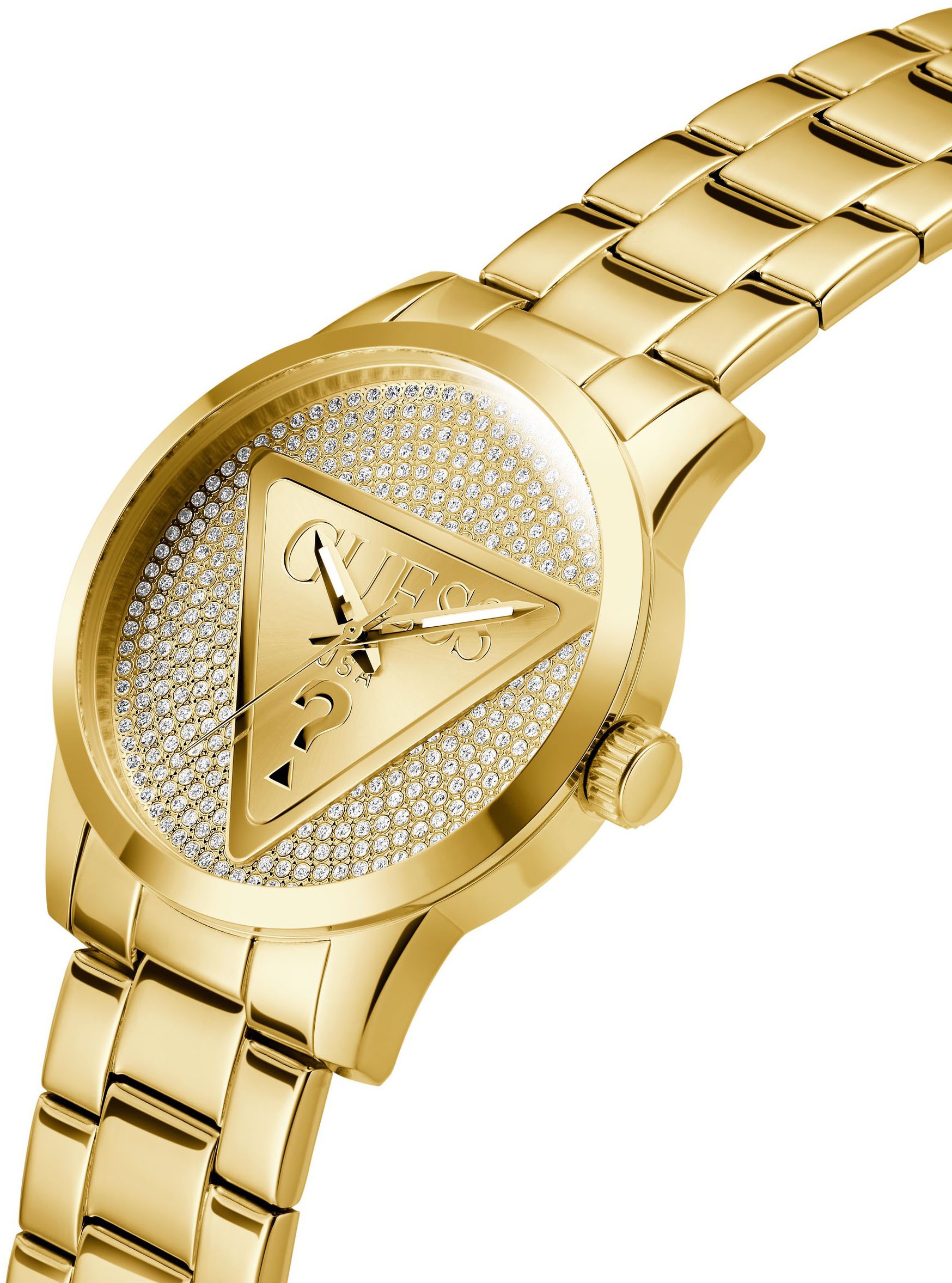 Guess Quarzuhr »BADGE«, Armbanduhr, Herrenuhr, Edelstahlarmband