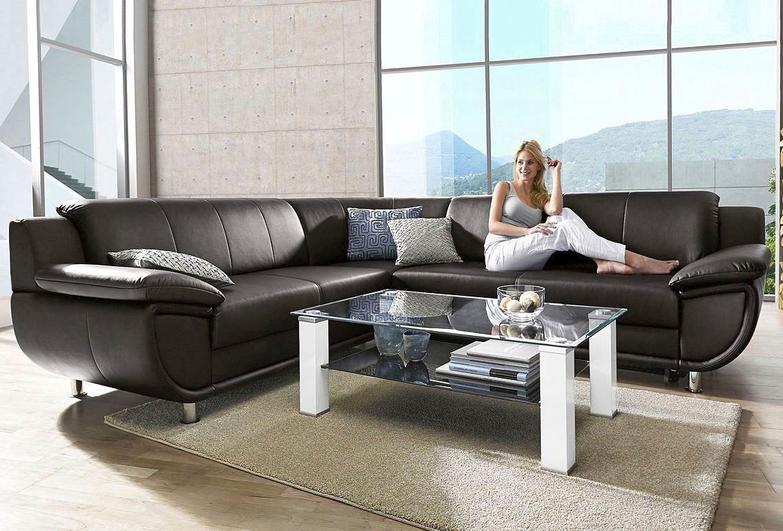 TRENDMANUFAKTUR Ecksofa "Rondo wahlweise mit Schlaffunktion, bequeme Armlehnen" L-Form, wahlw.mit Federkern, Füße chromfarben, Unser Dauertiefpreis