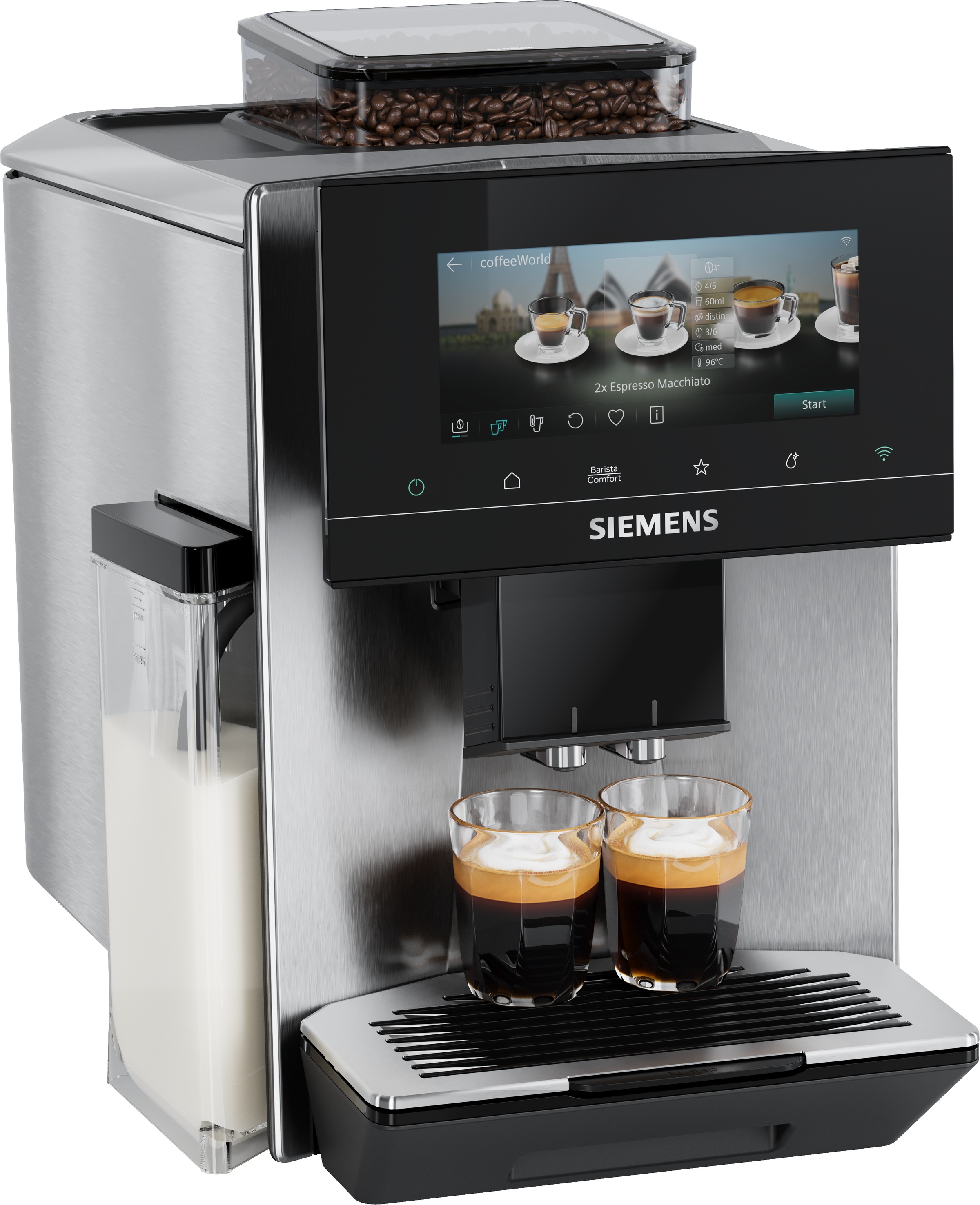 "SIEMENS Kaffeevollautomat ""TQ923E03"", silber (edelstahl), B:31,5cm H:39,2cm T:47cm, Kaffeevollautomaten, farbiges 6.8'' TFT-Display, individuelle