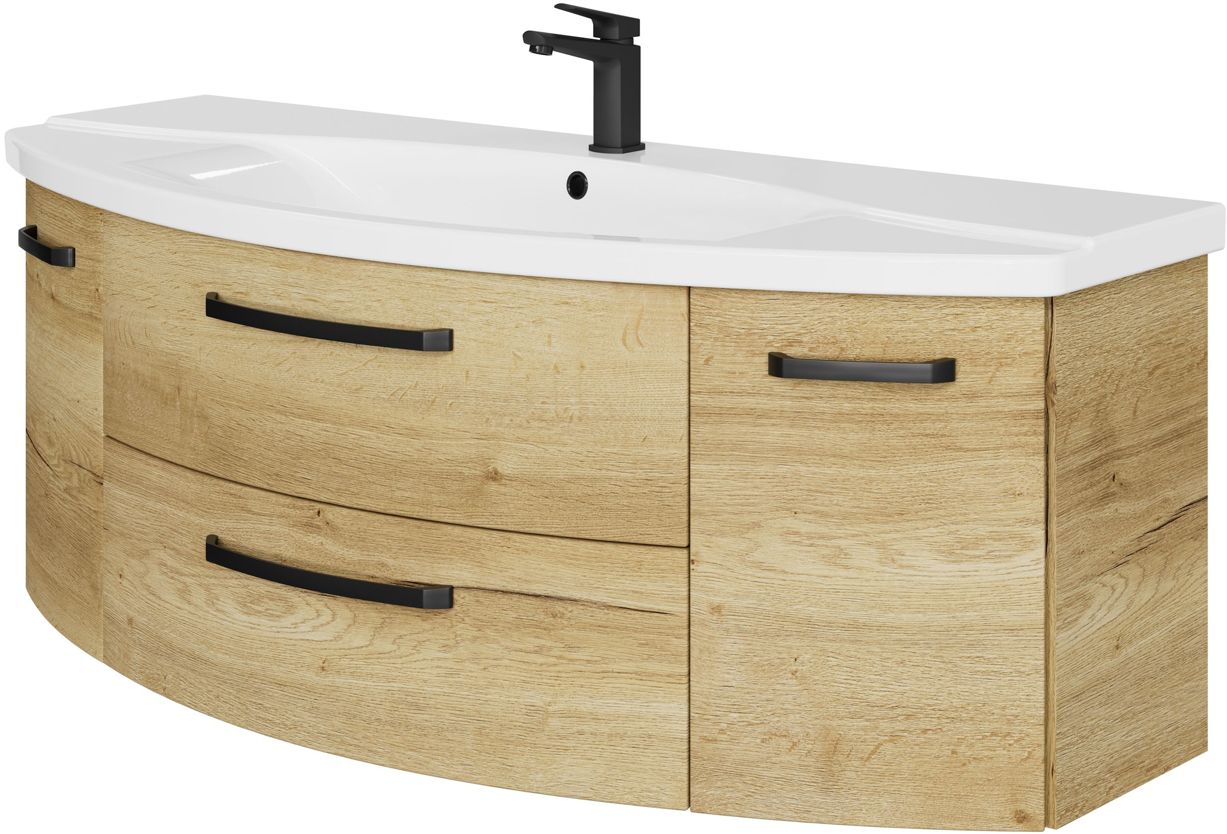 Saphir 1100000002199 "Serie 4010 Keramik-Waschtisch mit Unterschrank, 144 cm breit" Waschplatz mit 2 Türen, 2 Schubladen, Badmöbel-Set mit Waschtisch