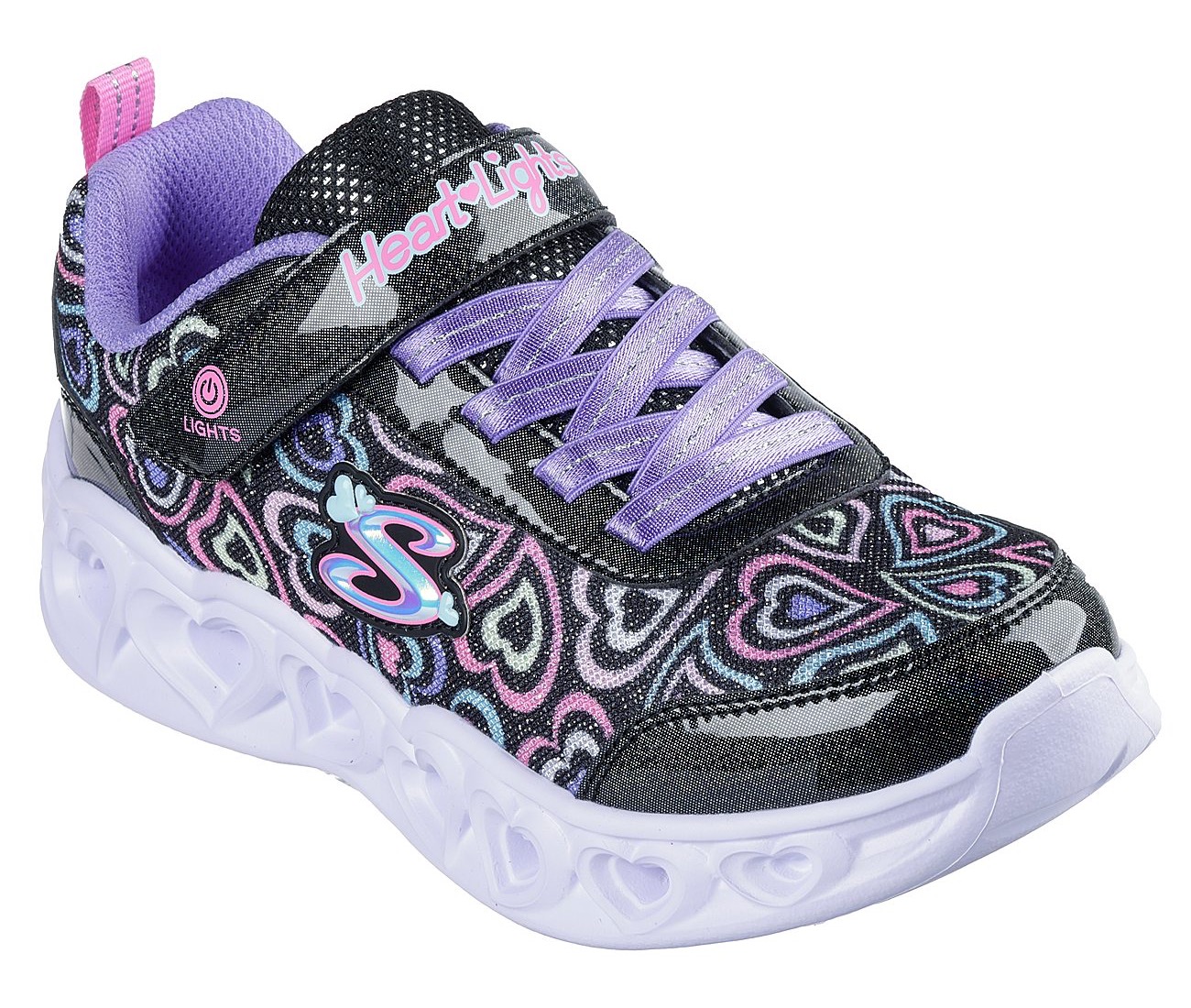 SKECHERS Mädchen Sneaker "HEART LIGHTS", Gr. 27, schwarz, Synthetik, Textil, Glitzer, kontrastfarbene Details, Schuhe, Blinkschuh mit Herz-Laufsohle,