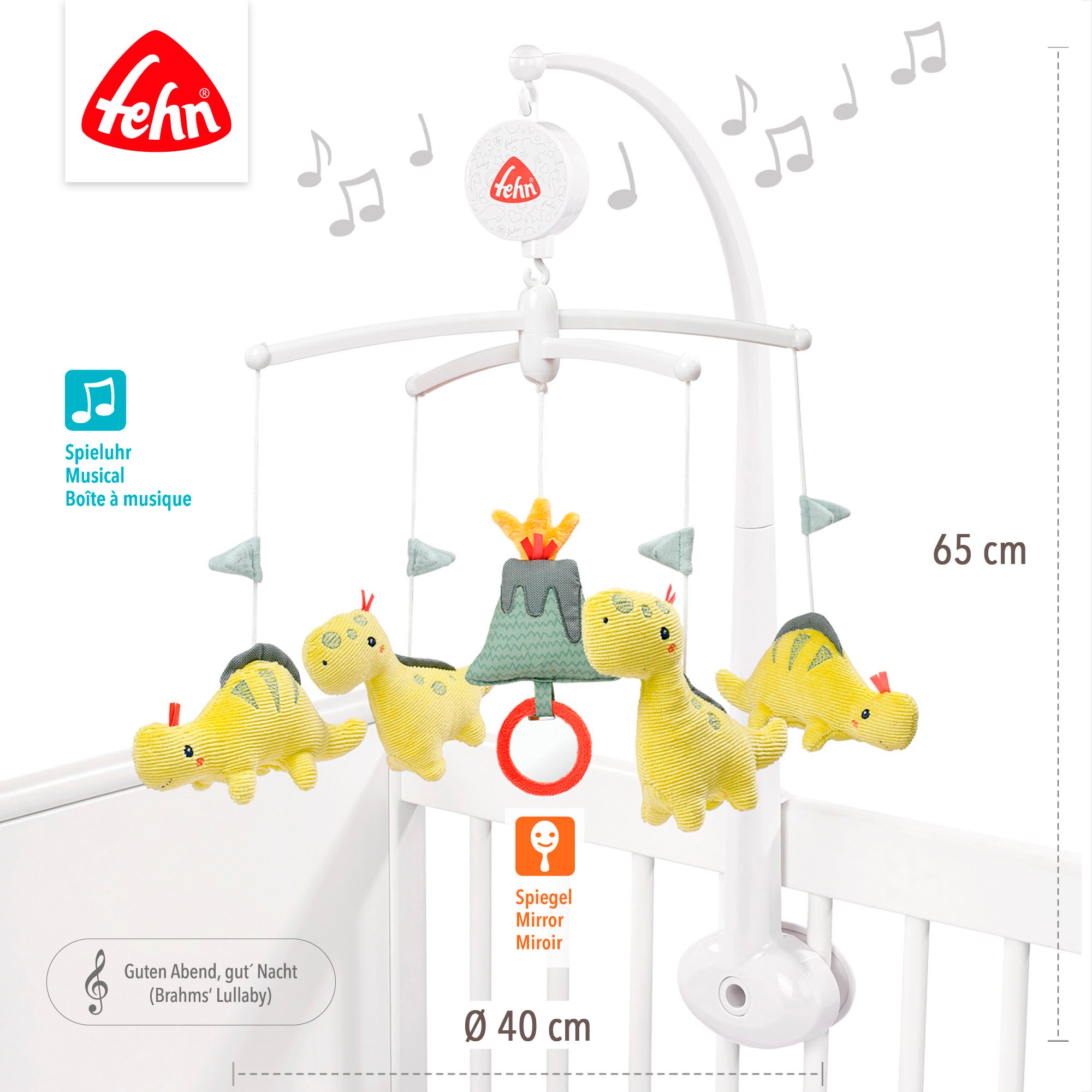 Fehn Mobile »Happy Dino, Musik-Mobile«, mit Bett-Befestigung