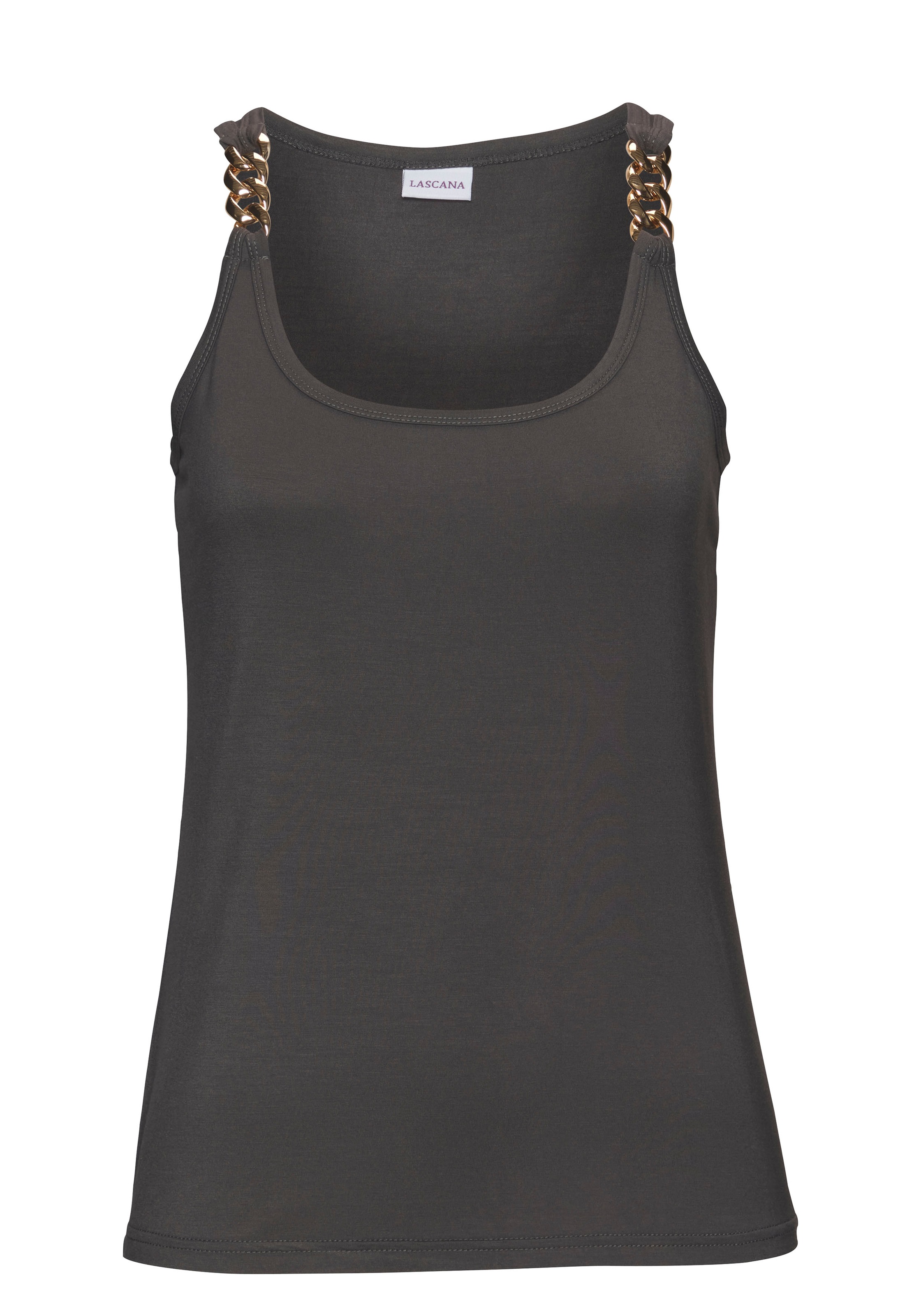 LASCANA Tanktop mit Kettendetails an den Trägern, figurbetontes Jerseytop günstig online kaufen
