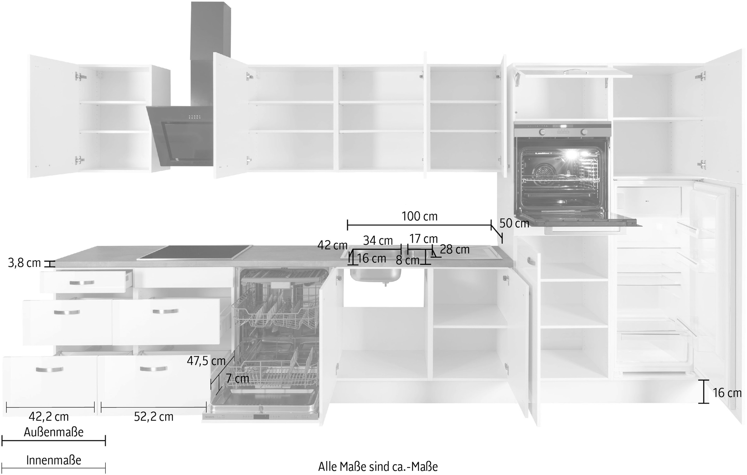 OPTIFIT Küchenzeile »Cara, Breite 400 cm,«, mit HANSEATIC-E-Geräten,  Induktions-Kochfeld, Soft-Close-Funktion | BAUR