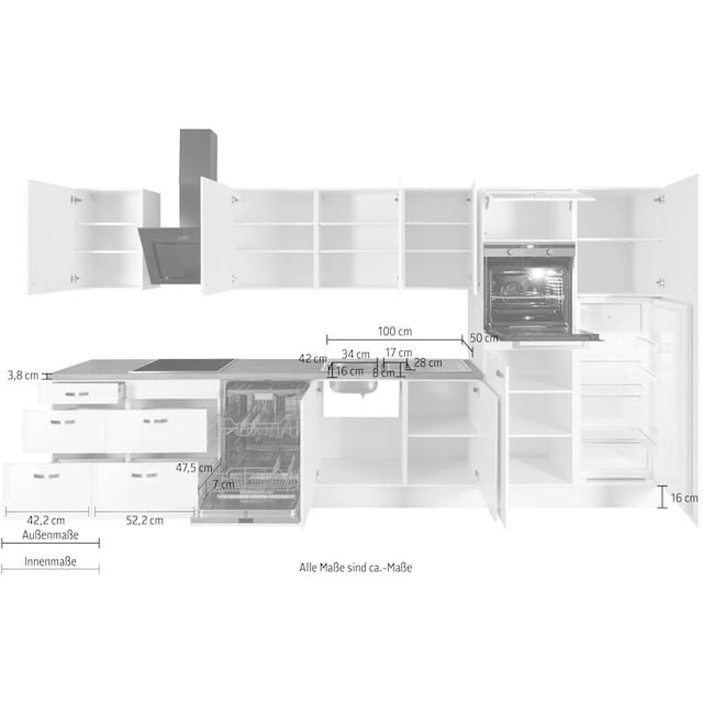 OPTIFIT Küchenzeile »Cara, Breite 400 cm,«, mit HANSEATIC-E-Geräten,  Induktions-Kochfeld, Soft-Close-Funktion | BAUR