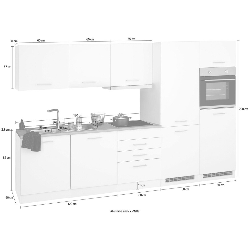 HELD MÖBEL Küchenzeile »Visby«, mit E-Geräten, Breite 300 cm inkl. Kühl/Gefrierkombination