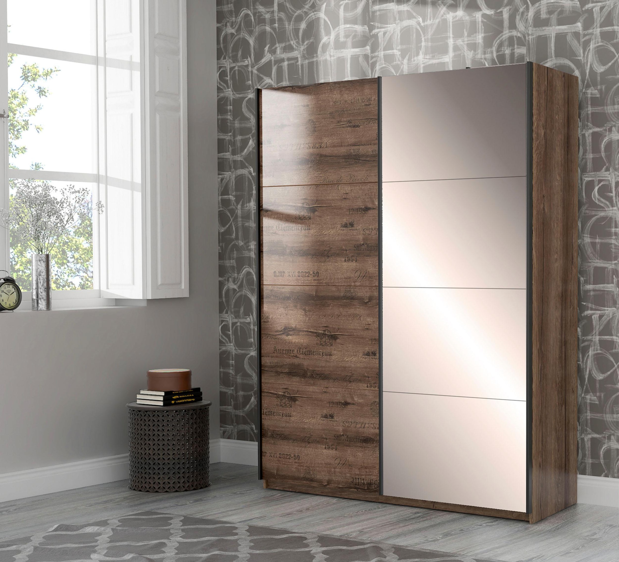 FORTE Schwebetürenschrank "Jacky, mit Spiegelpaneele, Metallgriffe" B/H/T ca: 170/210x61
