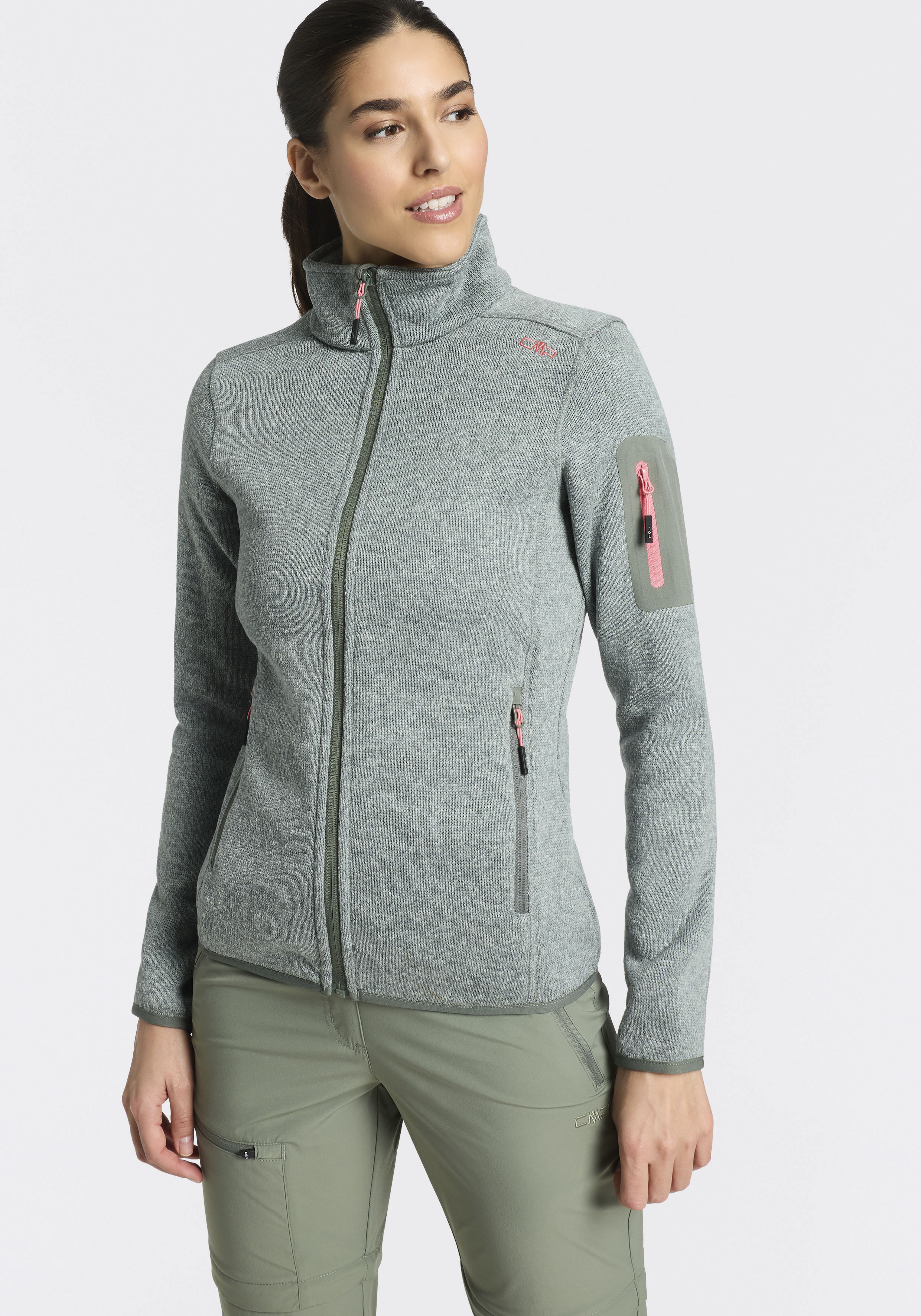 CMP Strickfleecejacke "KNITTED MELANGE FLEECE WOMAN JACKET" mit Reißverschluss, wasserabweisend, windabweisend, wärmeisolierend