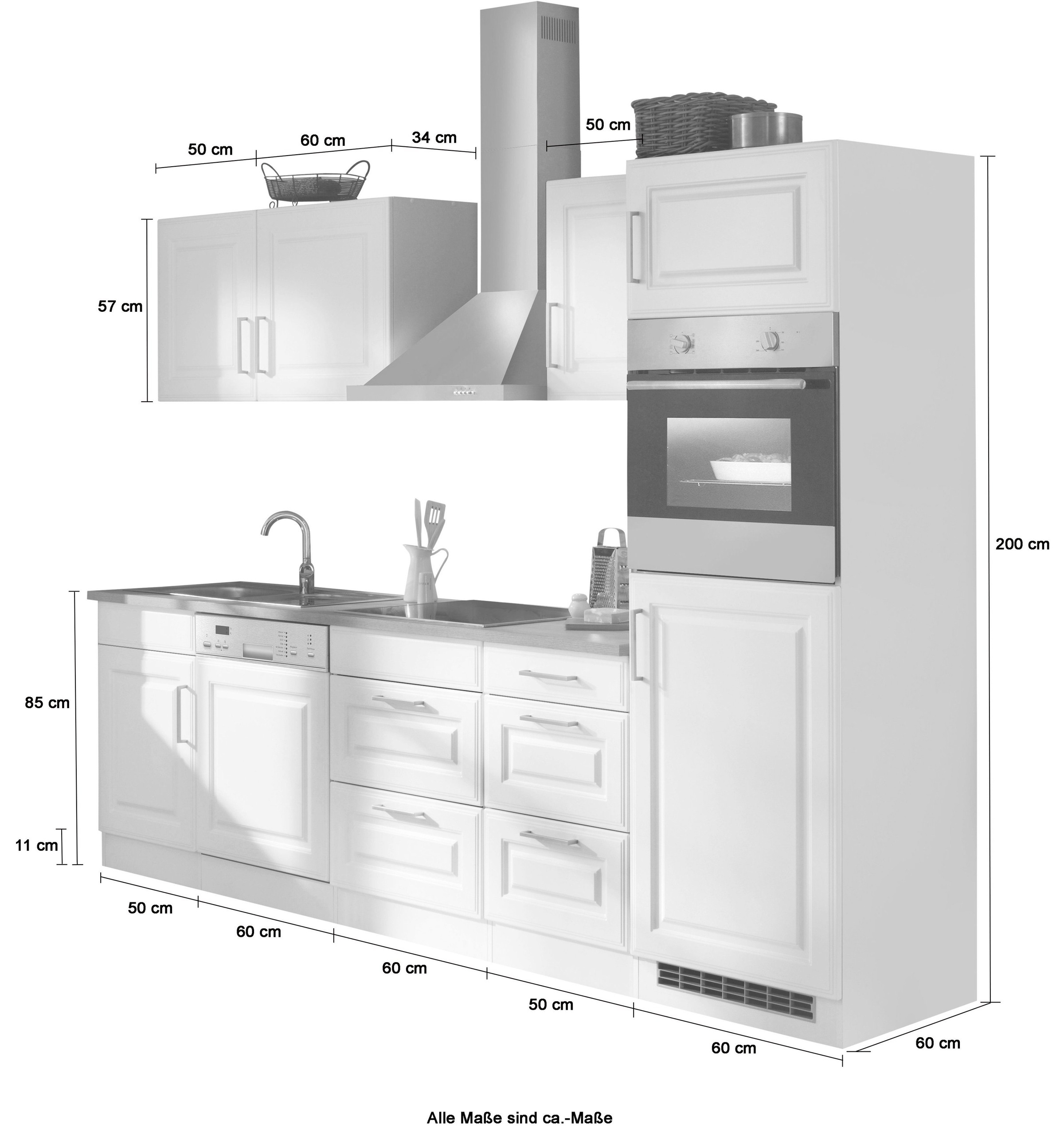 HELD MÖBEL Küchenzeile »Stockholm«, Breite 280 cm, mit hochwertigen MDF Fronten im Landhaus-Stil