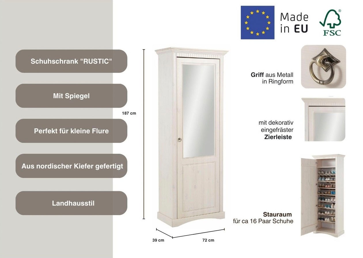 Thumbnail - Home affaire Schuhschrank "Rustic", aus massiver Kiefer, Breite 71 cm, FSC-zertifiziert