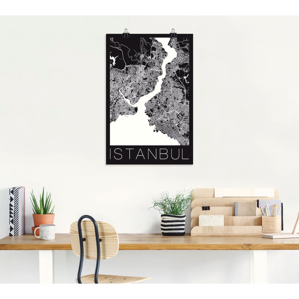 Artland Poster »Retro Karte Istanbul Schwarz & Weiß«, Landkarten, (1 St.)