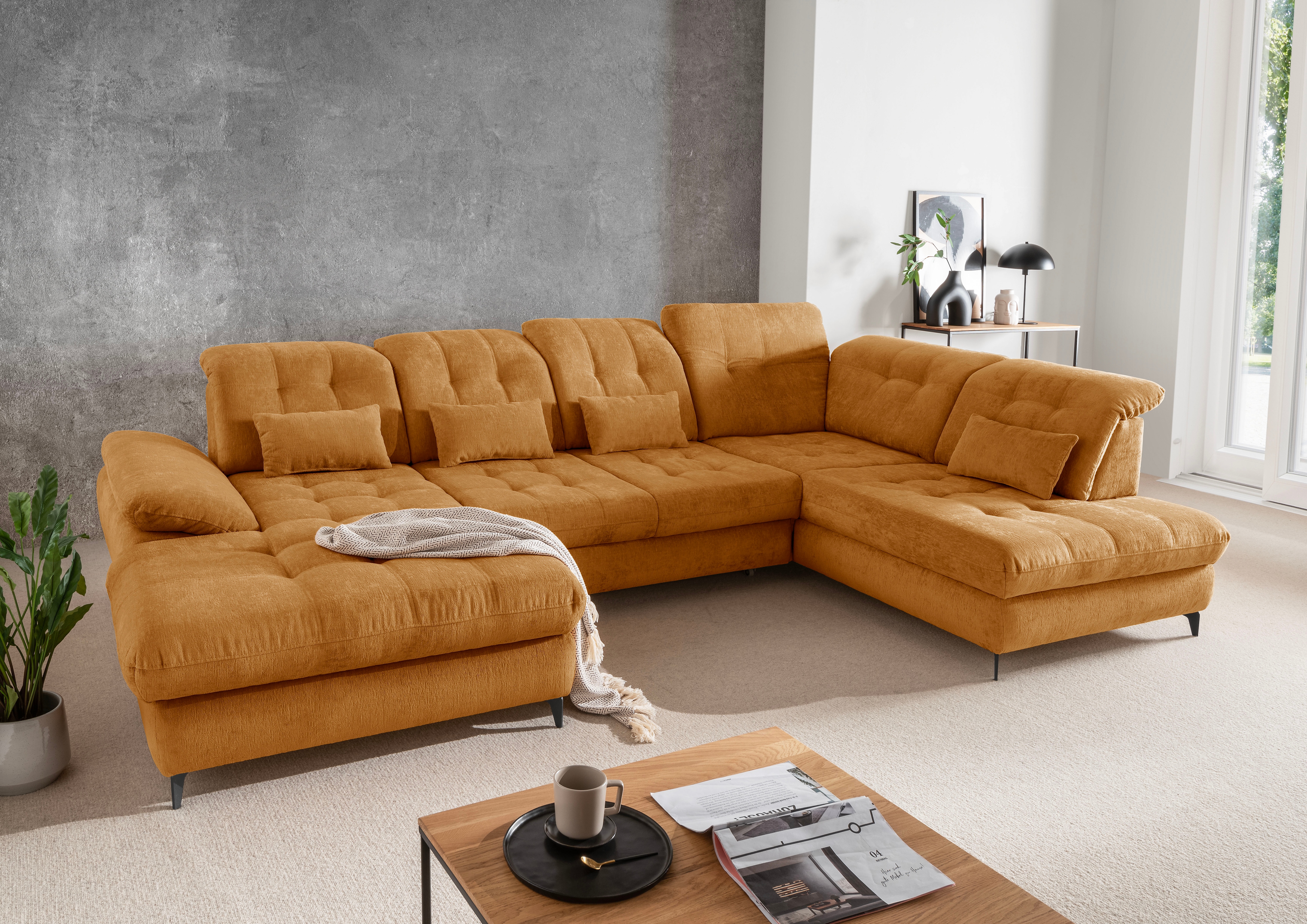 Home affaire Ecksofa "Delphino, Multifunktionen, 358 x 216 cm, modern & bequem" Microfaser, L-Form, Bettfunktion, Nierenkissen, Verstellungen