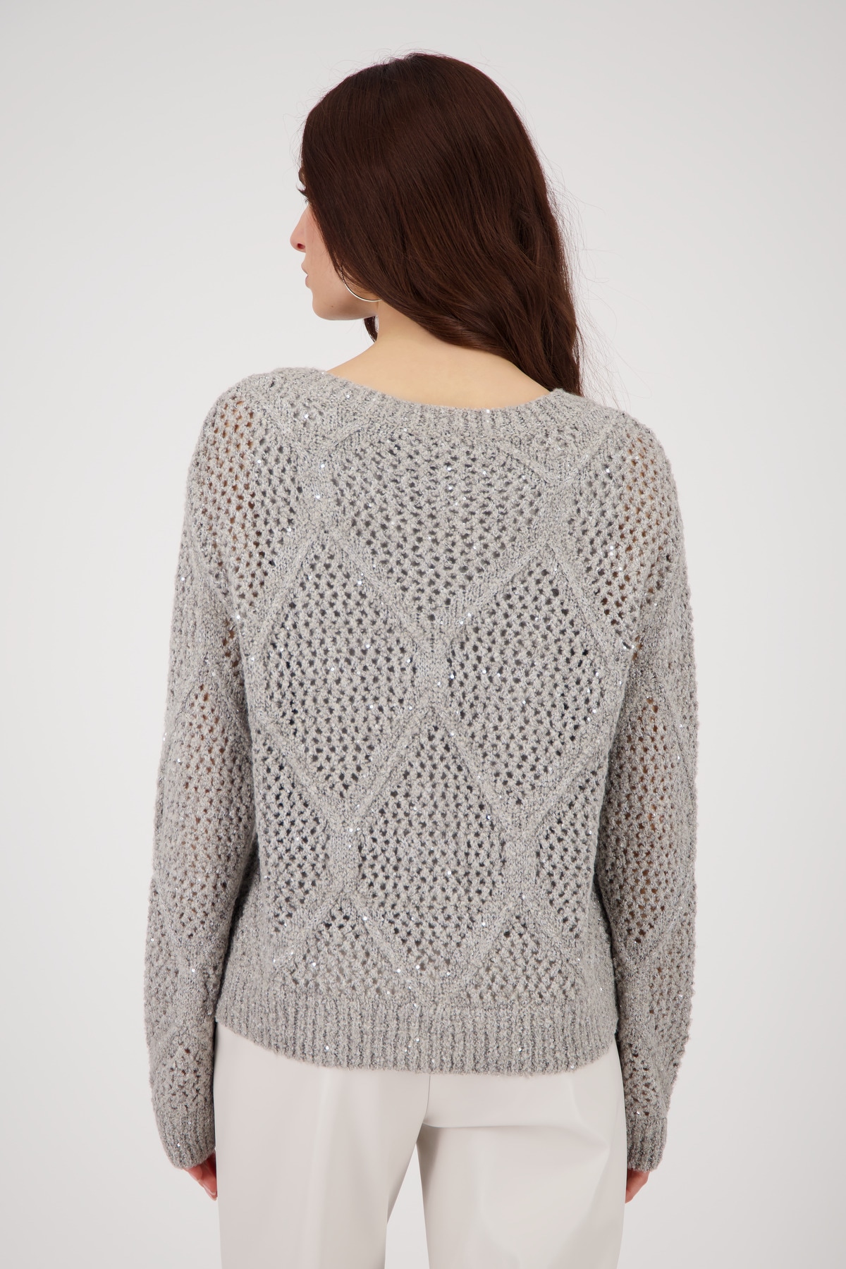 Monari Strickpullover »Pullover Ajour Paillette«, Mit Rundhalsausschnitt