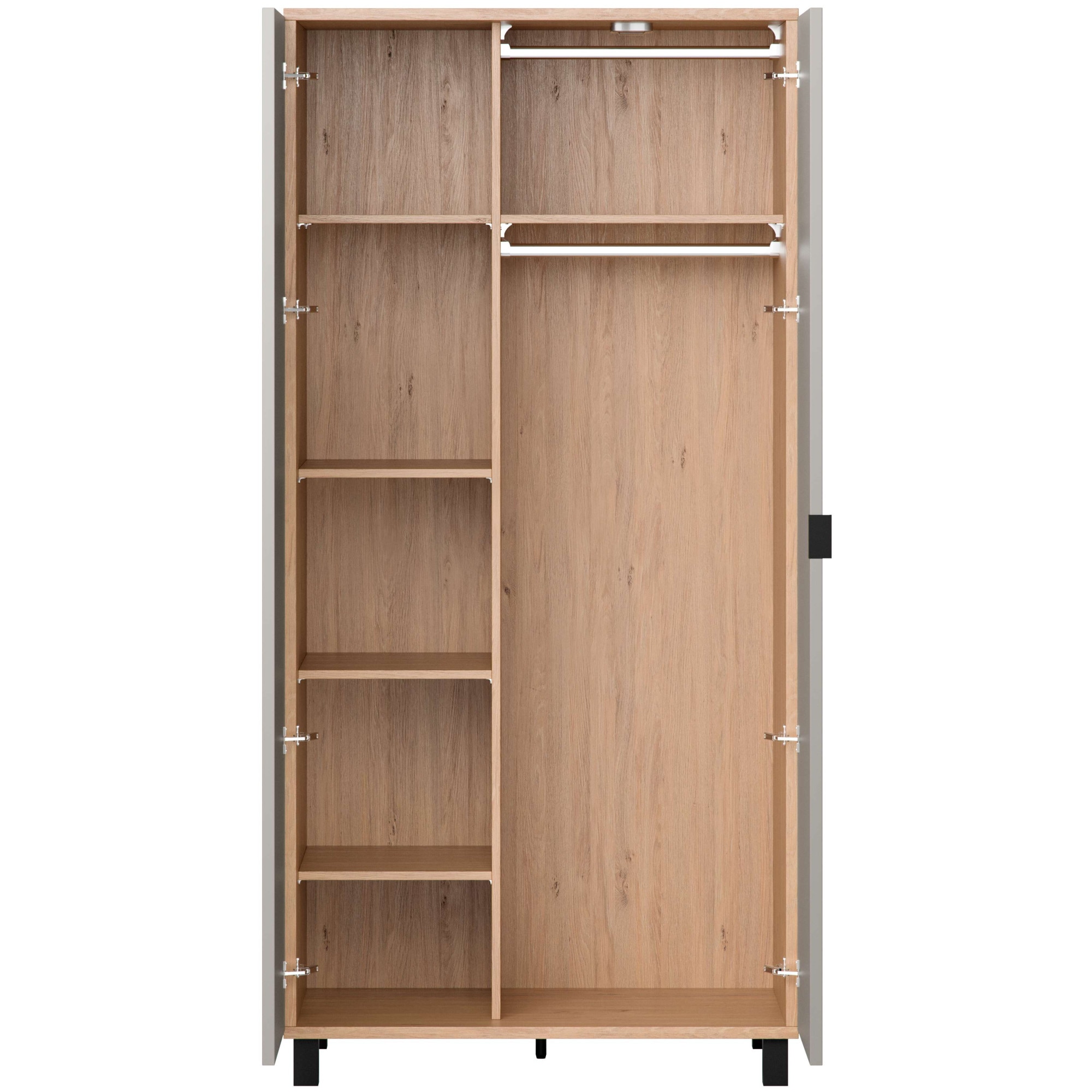 VOX Kleiderschrank »SIMPLE Garderobe, Wäscheschrank mit 5 Einlegeböden und 2 Kleiderstange«, mit 2 Drehtüren und schwarzen Griffen, Maße B/T/H: 92,5/57/189,5 cm