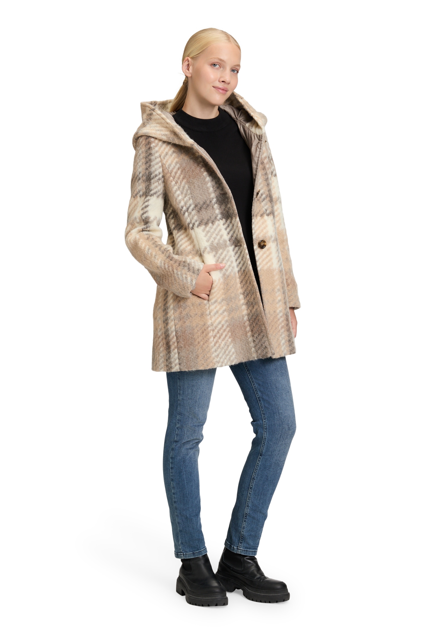 Amber & June Kurzjacke »Amber & June Damen Kurzmantel mit Kapuze«, mit Kapuze