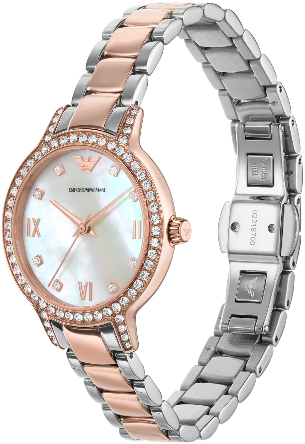 Emporio Armani Quarzuhr, Armbanduhr, Damenuhr, analog, Edelstahlarmband