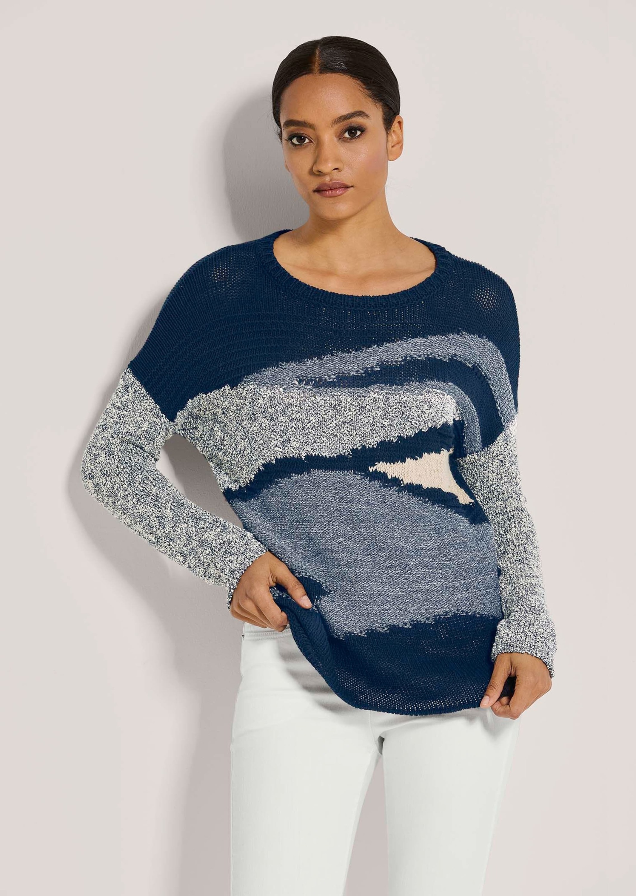 MADELEINE Longpullover "Pullover Rundhals-Pullover mit Intarsien" günstig online kaufen