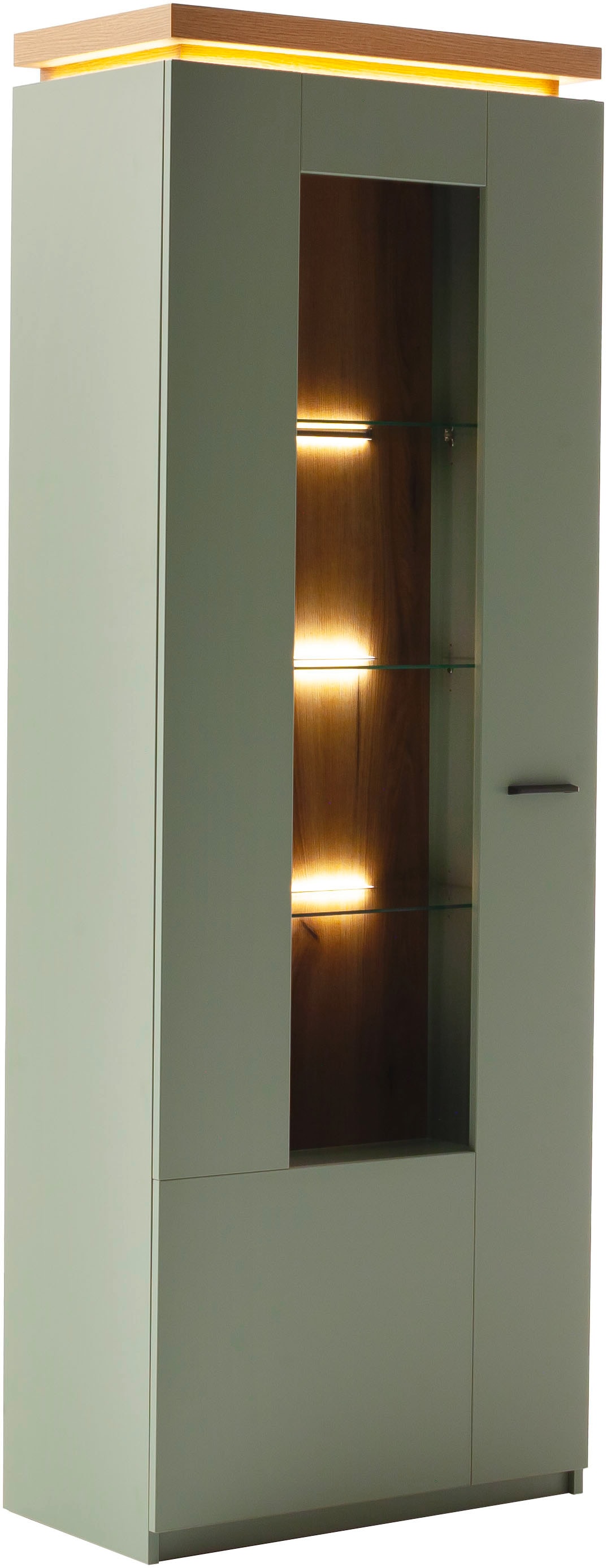MCA furniture Vitrine »Moniz Vitrine«, (1 St.), Standvitrine, Hochschrank,Metallgriffe, Höhe 197 cm, 1 Tür