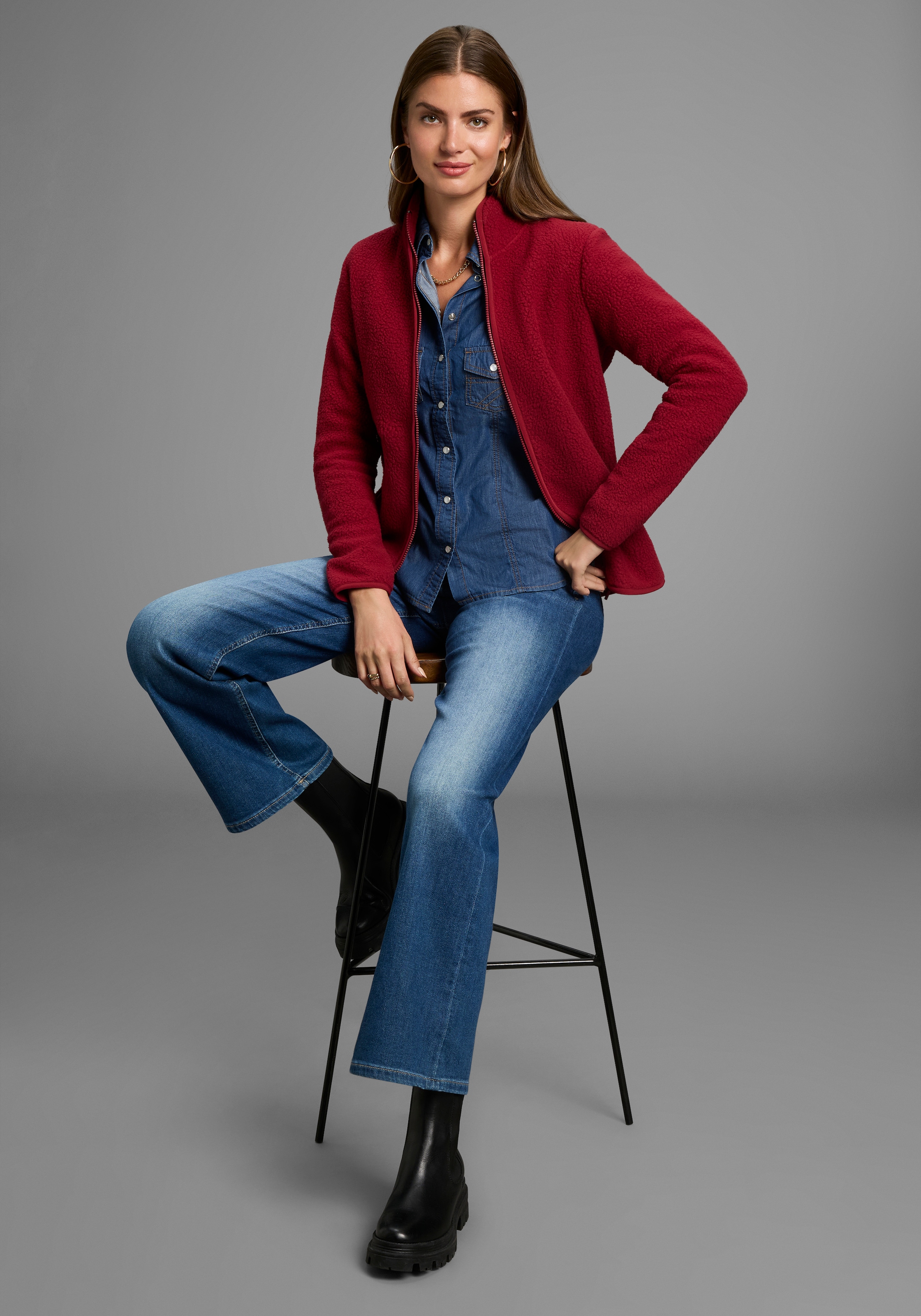 Polarino Fleecejacke, Sherpa Fleece Jacke, Teddy Fell Imitat
