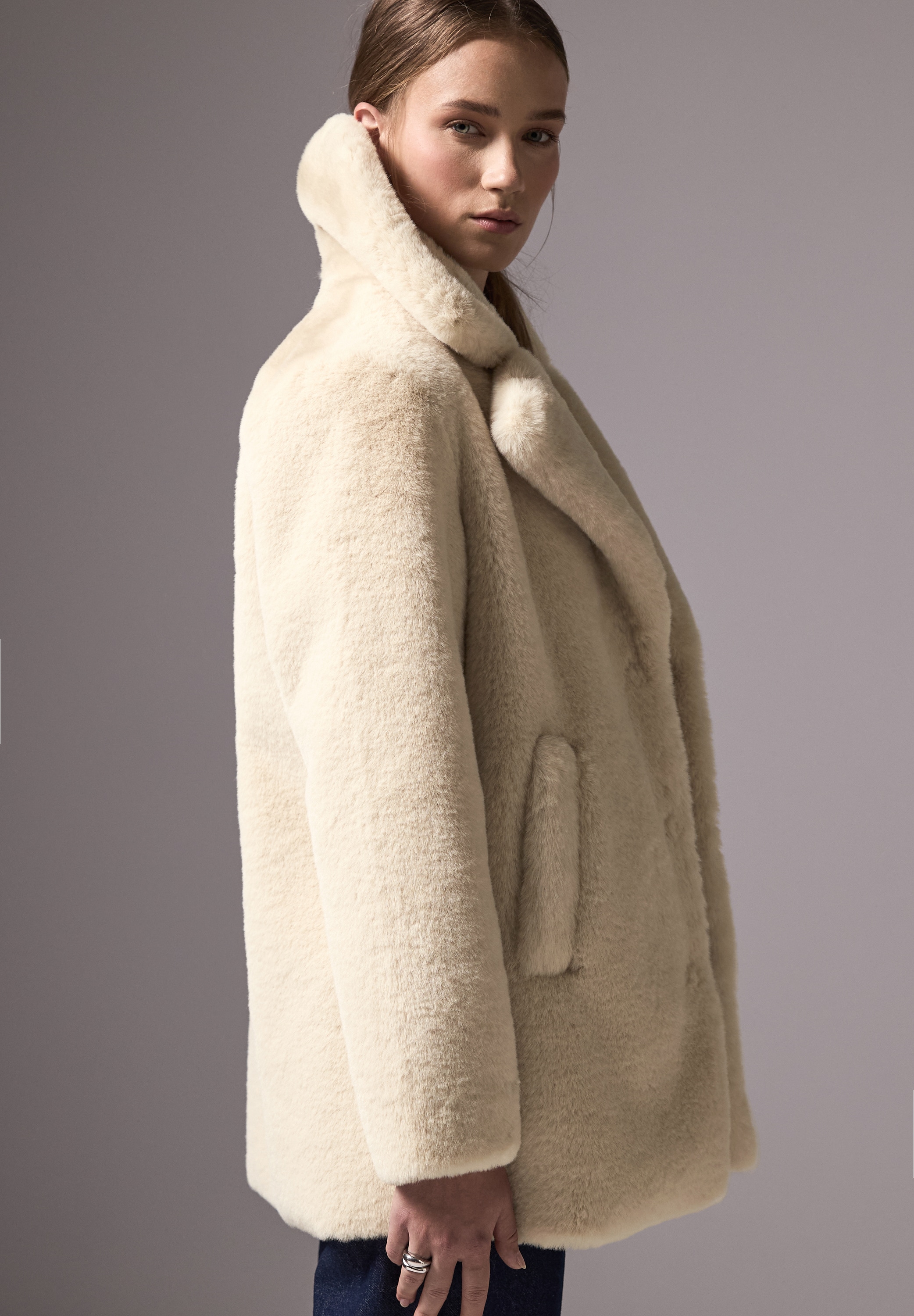 STREET ONE STUDIO Fellimitatjacke ohne Kapuze mit Reverskragen