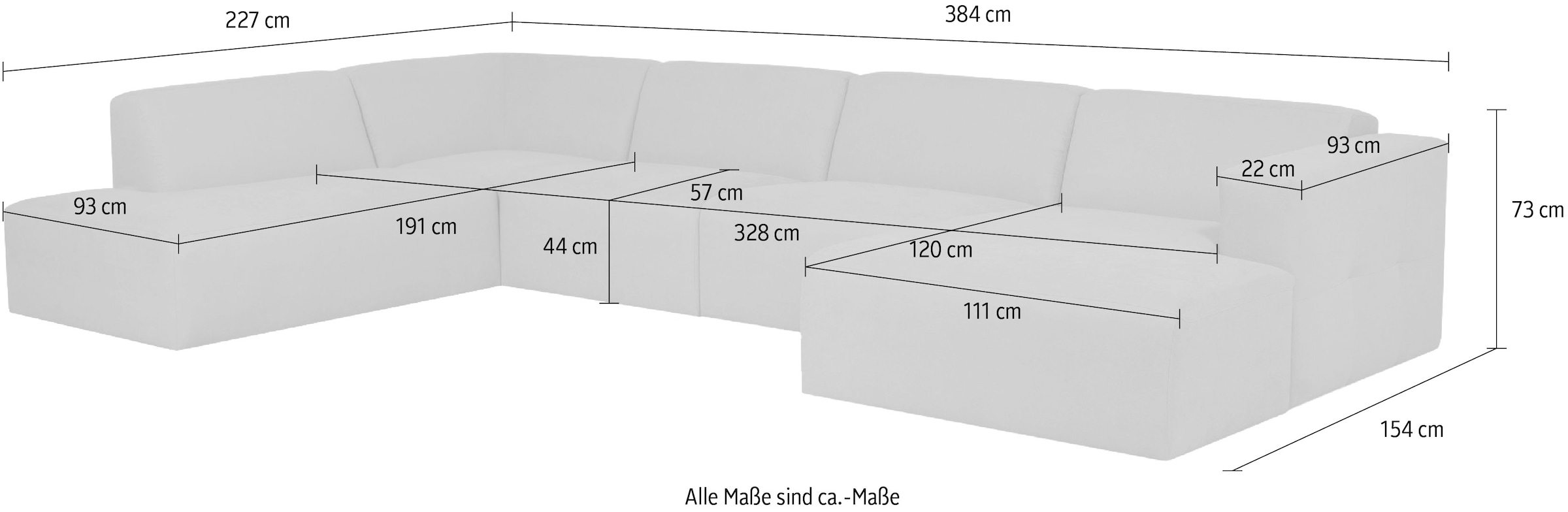 INOSIGN Wohnlandschaft »Kelani, 384 cm, U-Form, XXL«, mit dekorativer Knopfsteppung an den Armlehnen, Breite 384 cm