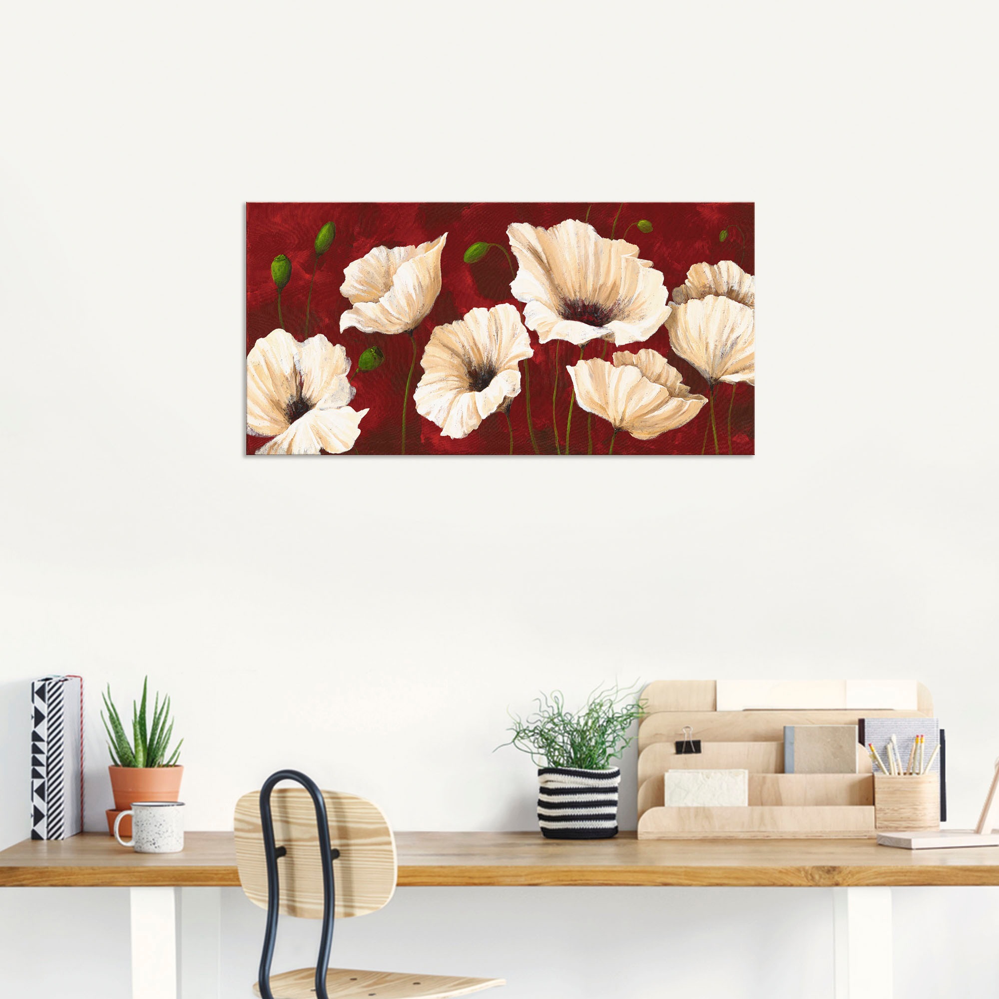 Thumbnail - Artland Wandbild "Weiße Mohnblumen vor rot", Blumen, (1 St.), als Alubild, Outdoorbild, Leinwandbild, Poster, Wandaufkle...
