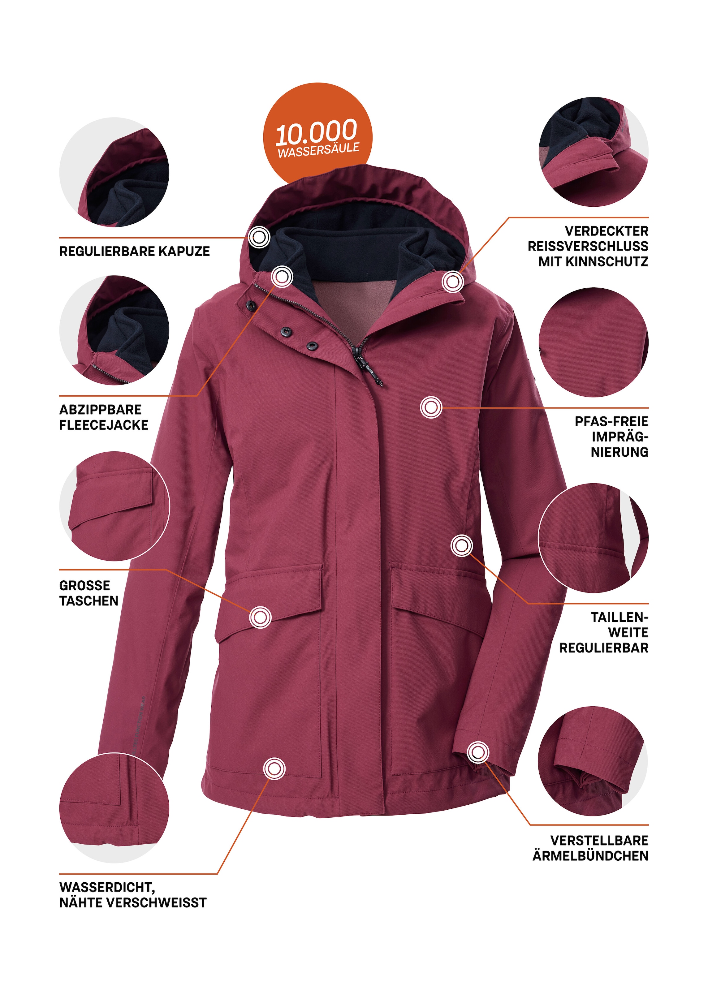 Killtec 3-in-1-Funktionsjacke »KOW 189 WMN JCKT« 3 in 1 Damenjacke: wasserdicht, atmungsaktiv, Fleece einzippen