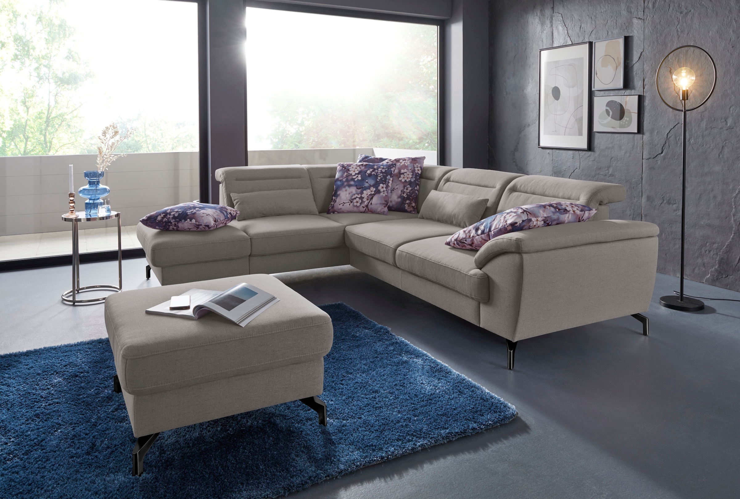 sit&more Ecksofa "Percy L-Form" 12 cm Fußhöhe, Sitztiefenverstellung, wahlweise in 2 Fußfarben