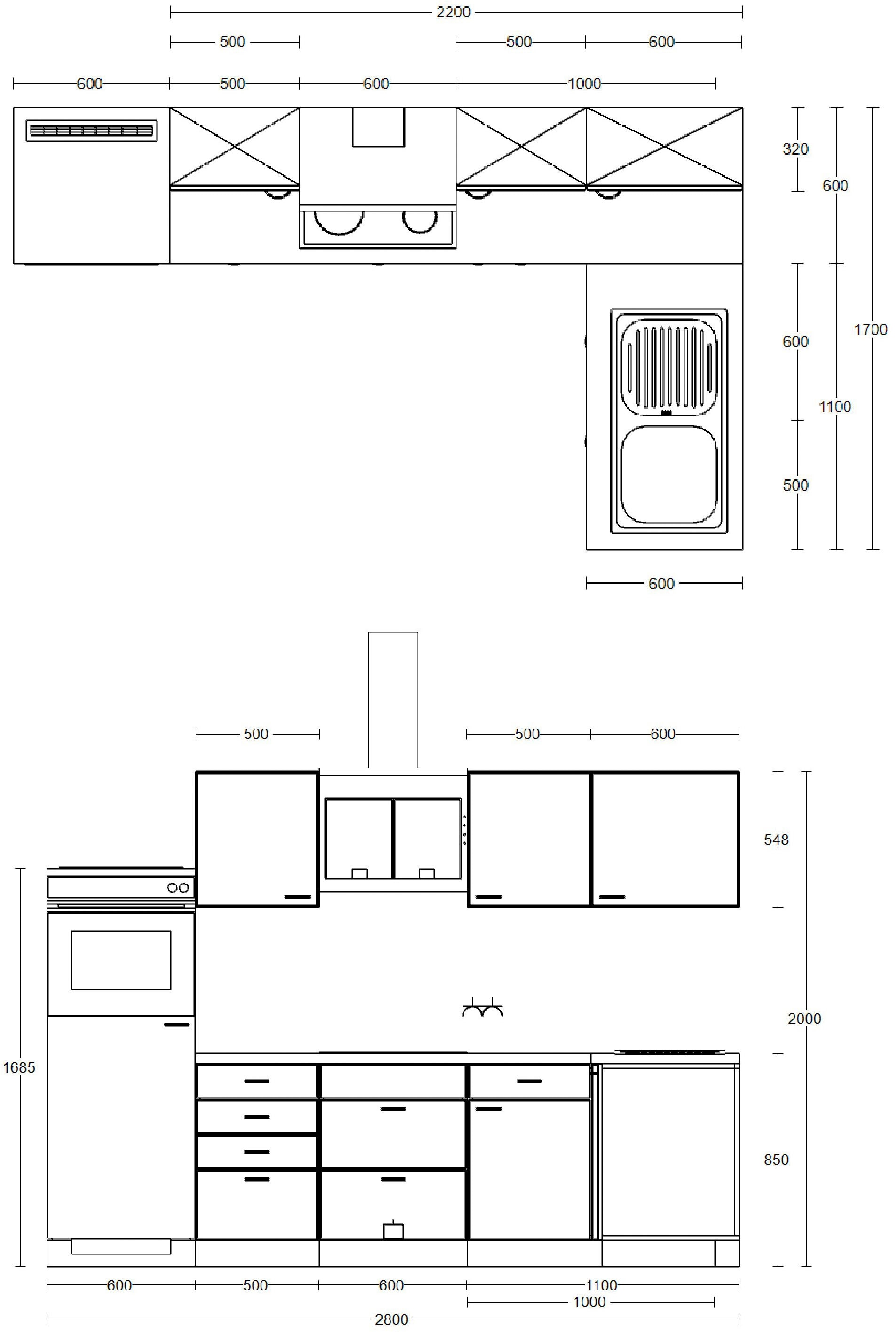 Flex-Well Küchenzeile »Lund«, Gesamtbreite 280x170 cm, in weiten Farben erhältlich