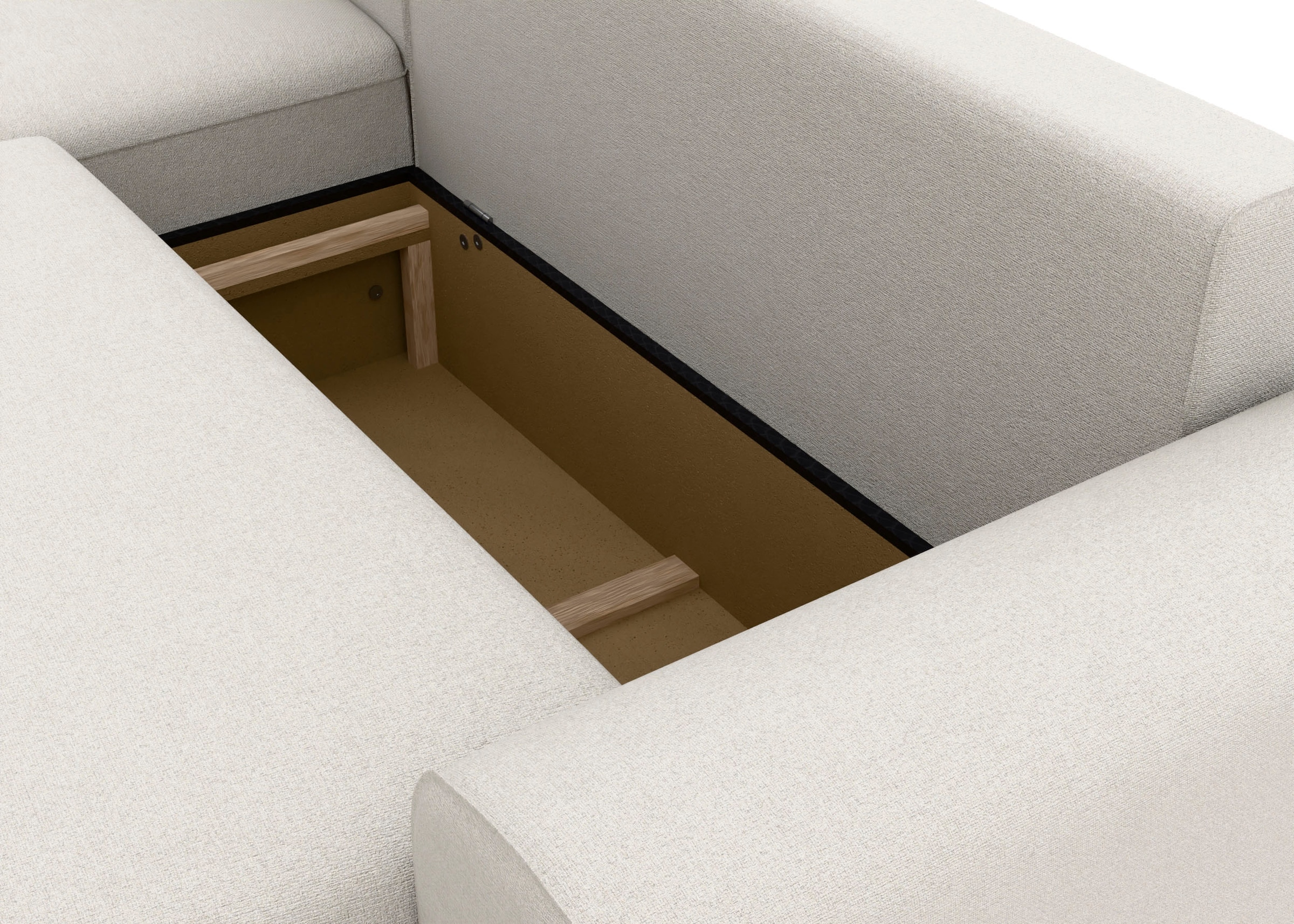 TRENDMANUFAKTUR Ecksofa »Fordon, Schlafsofa mit Bettkasten, Couch in L-Form, Breite 250 cm«, in Struktur LUMOS, 3D-Effekt, sandgrau, Recamiere links