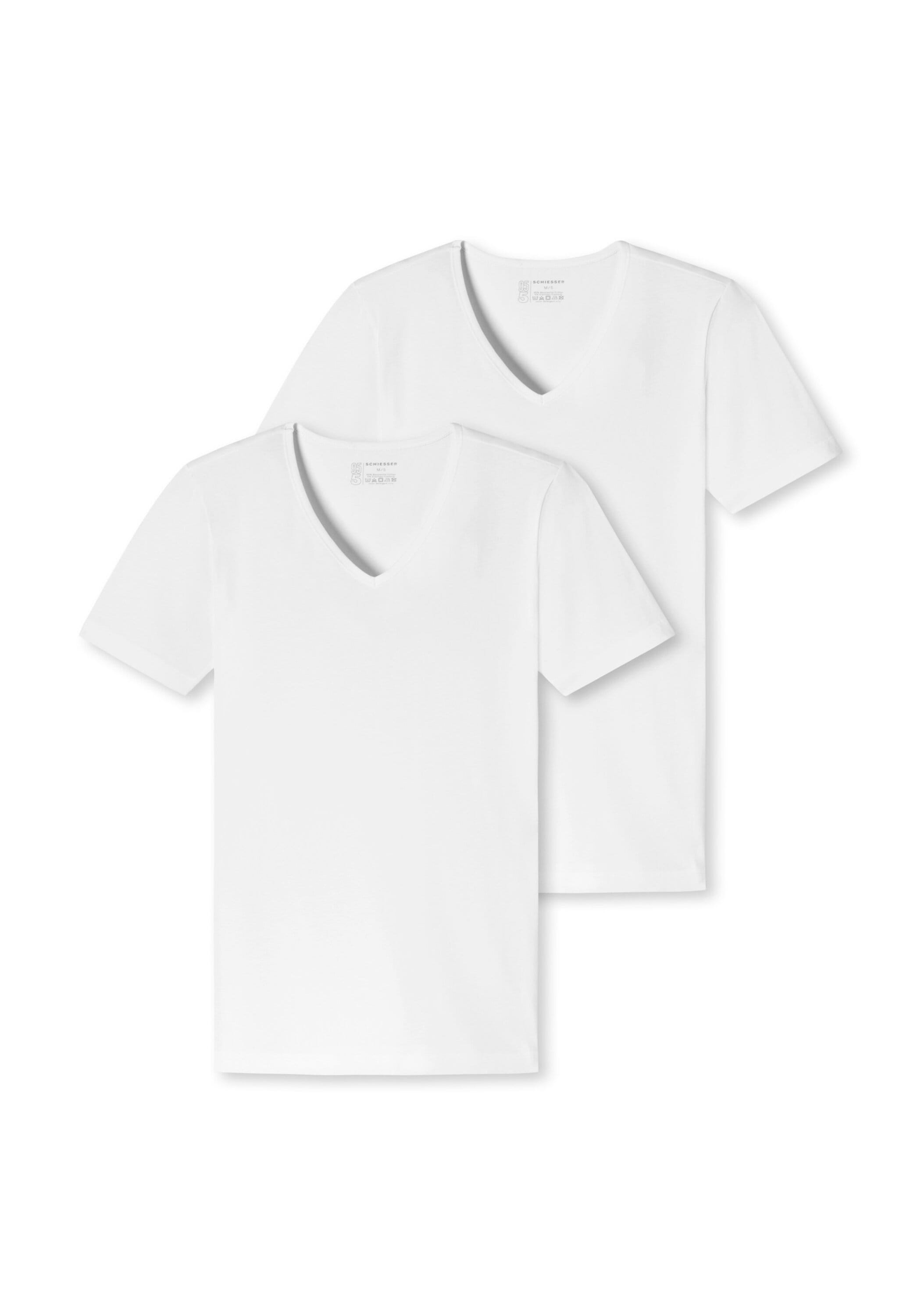 SCHIESSER Herren T-Shirt "T-Shirt 2PACK T-shirt 2er Pack", weiß, Gr. L, Obermaterial: 95% Baumwolle CO. 5% Elasthan EL., Shirts