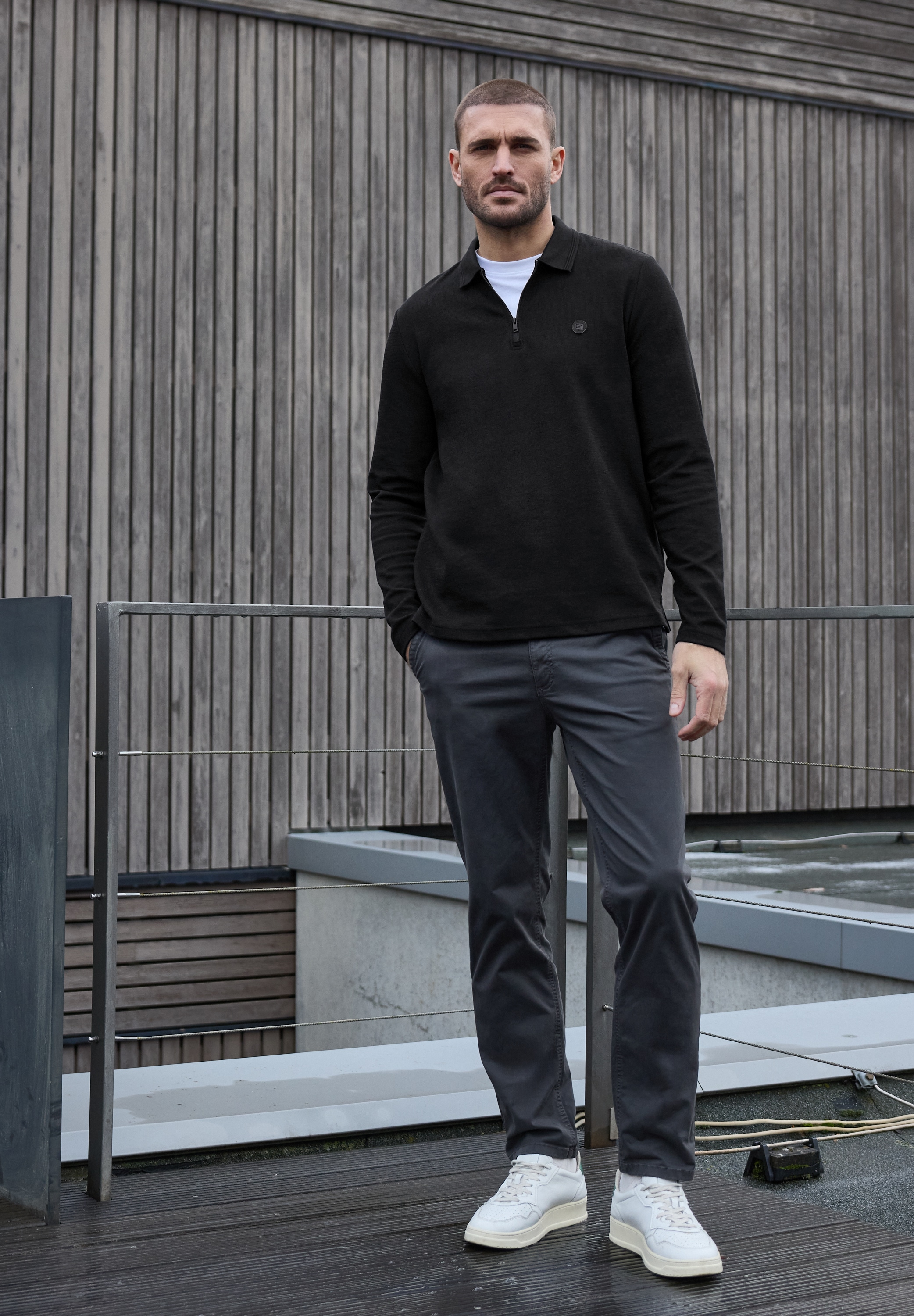 STREET ONE MEN Poloshirt mit Seitlichen Einschlitzen am Saum