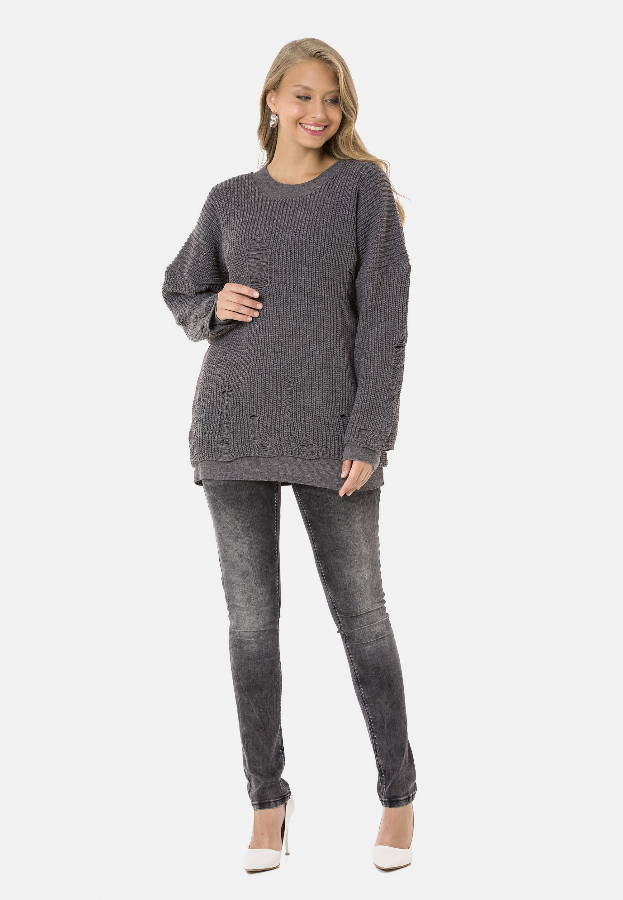 Cipo & Baxx Strickpullover »WP240« im Used-Design