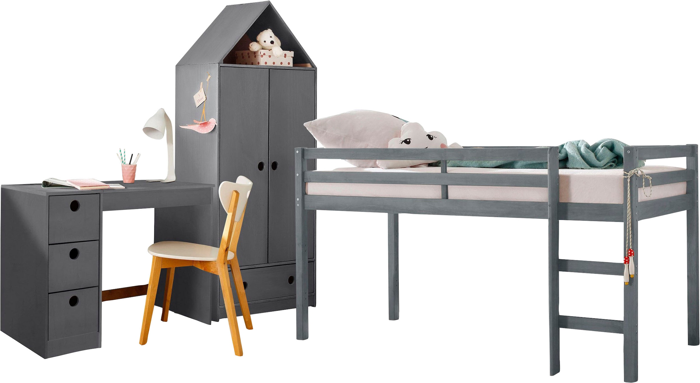 Lüttenhütt Jugendzimmer-Set "Alpi" Spar-Set, 3 Stk. tlg. Hochbett, Schreibt günstig online kaufen