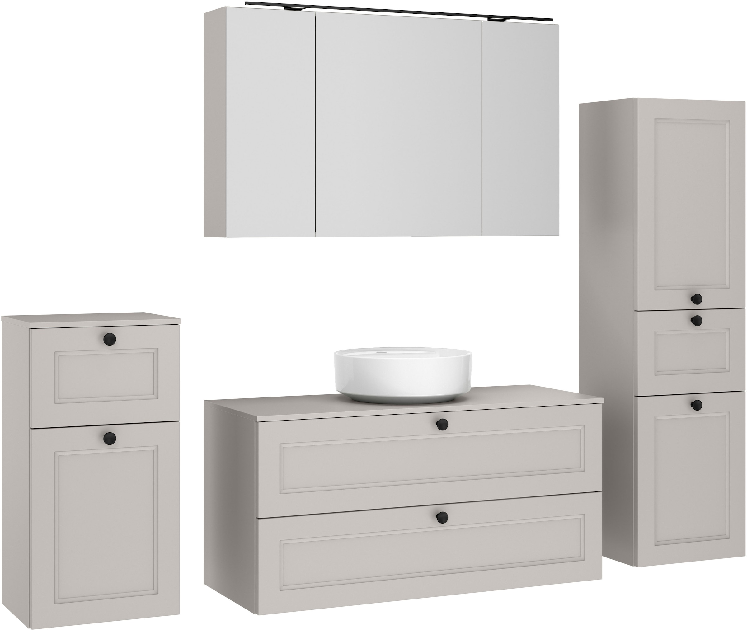 nobilia "Cascada" Set, inkl. Aufsatzwaschbecken und Spiegelschrank mit Beleuchtung, 4 Stk. tlg.