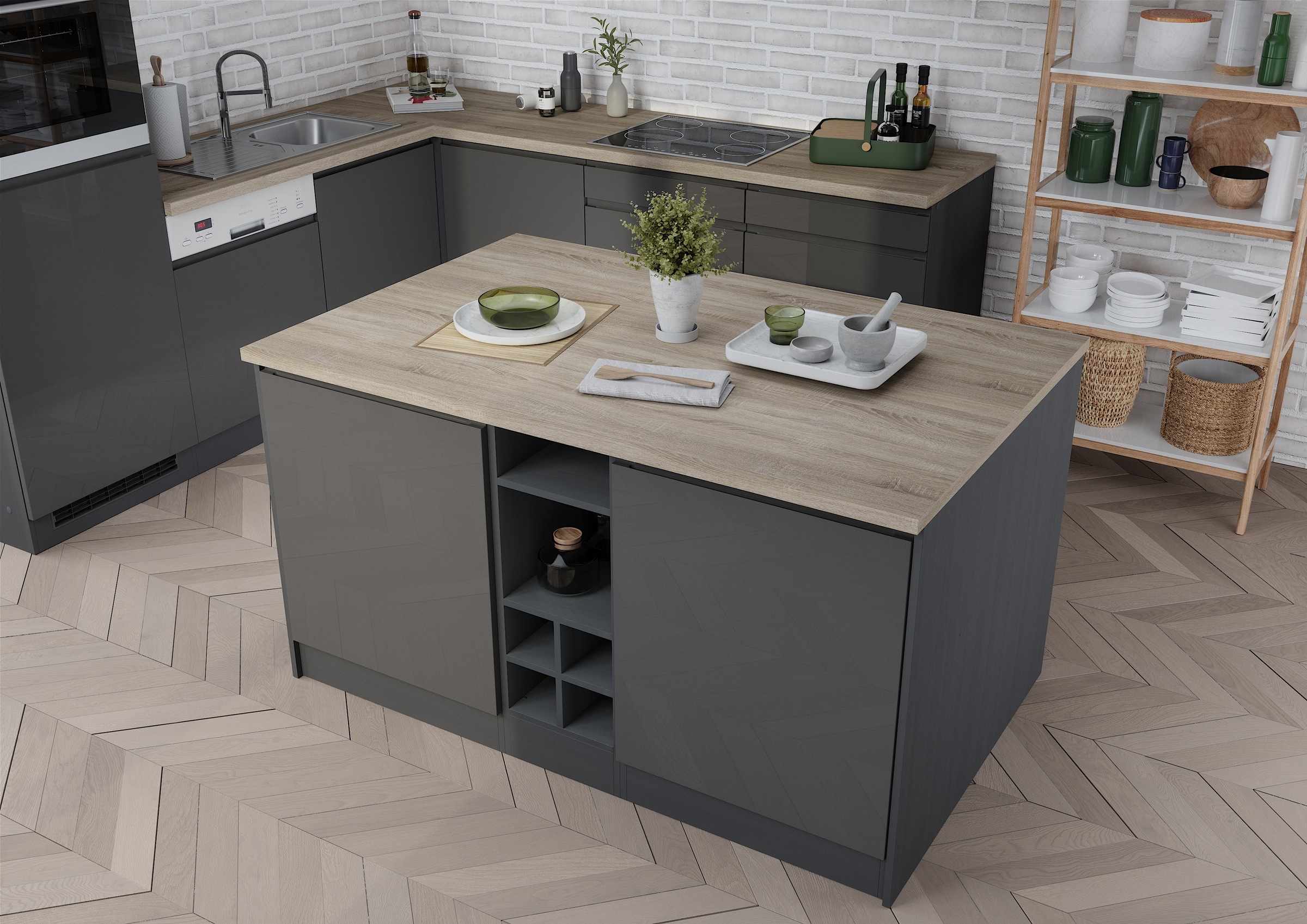 HELD MÖBEL Kücheninsel »Virginia«, Breite 153 cm, MDF-Fronten, Flaschenregal
