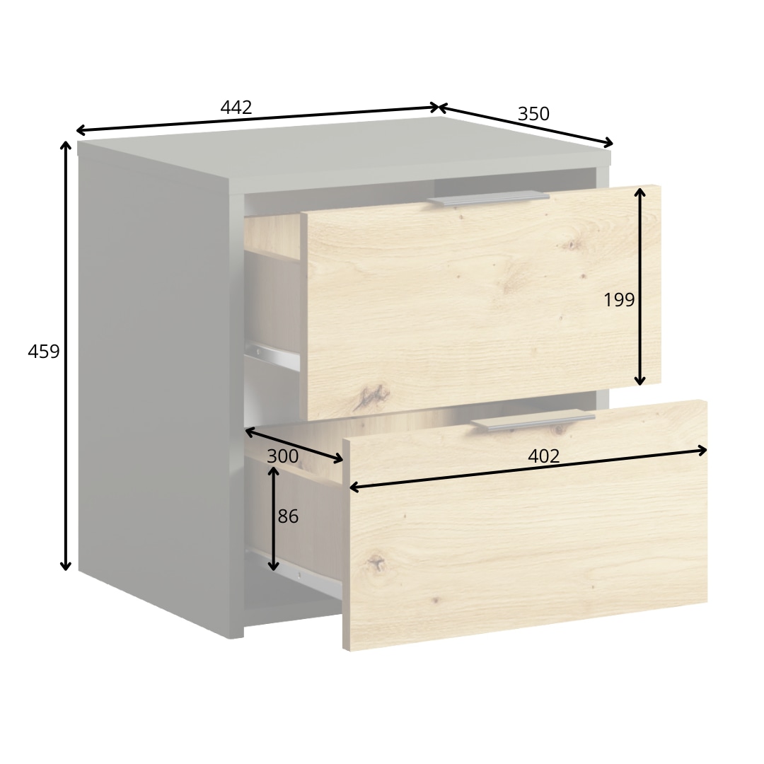 INOSIGN Nachtkonsole »Nachttische Loreto (2 Stücke), Maße: B/T/H 44/35/46 cm«, (Set, 2 St., Zwei Nachttische), Nachttische (SET) mit 2 Schubladen und dezenten, metallischen Griffen