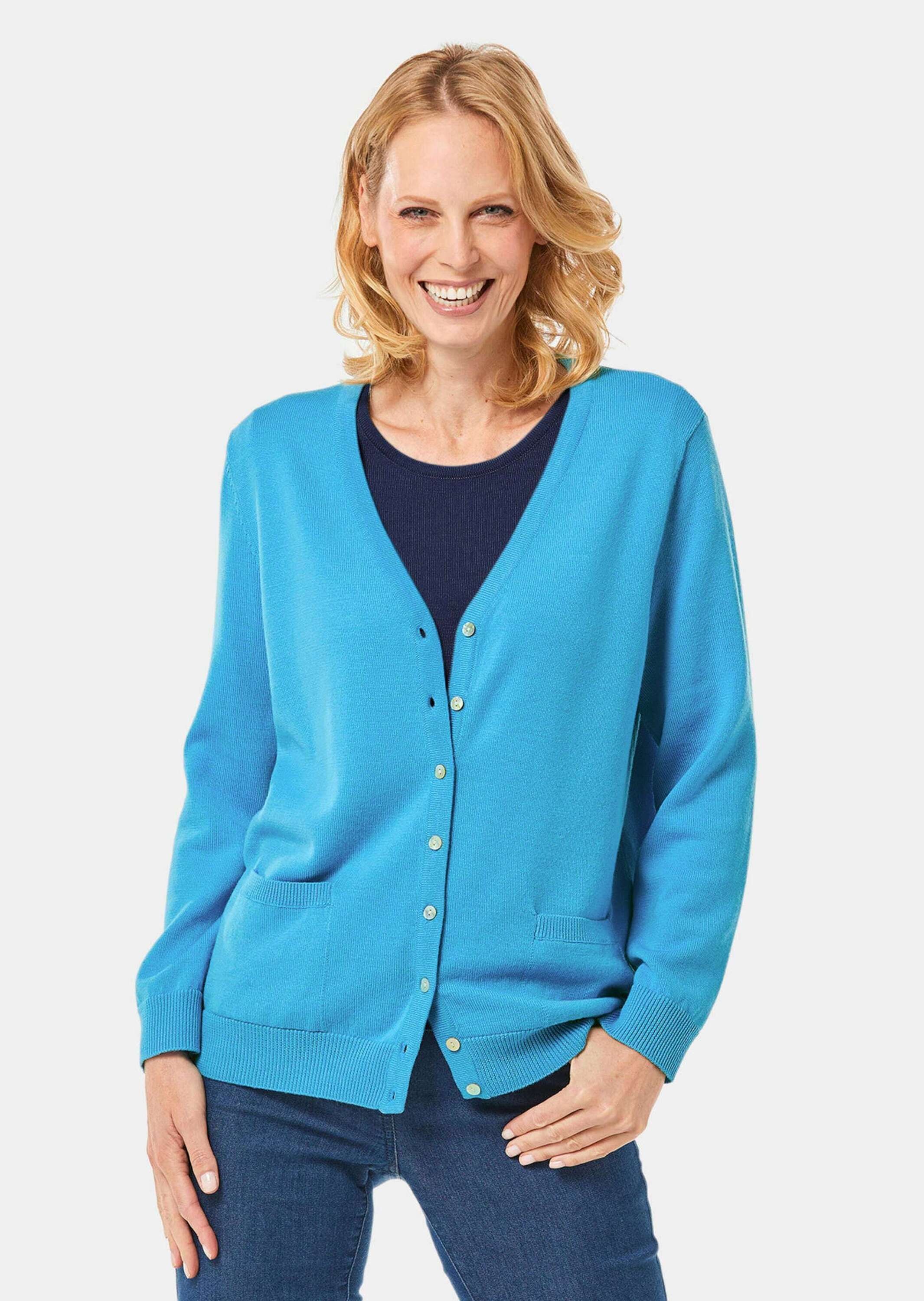 GOLDNER Strickjacke »Kurzgröße Uni Merino-Cardigan Langarm«