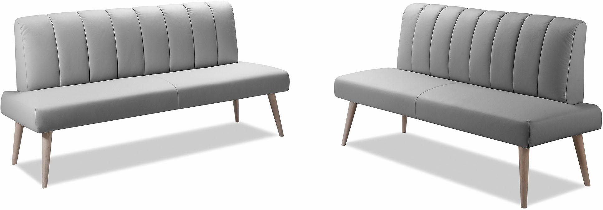 Sitzbank EXXPO - SOFA FASHION "Costa, moderne Rückensteppung, bequem und elegant, hoher Holzfuß", grau (delfin), B:162cm H:92cm T:68cm, Struktur: Webvelour, 100% Polyester, Sitzbänke, Essbank Sitzbank Polsterbank, hochwertige Detailverarbeitung, Frei im R 3