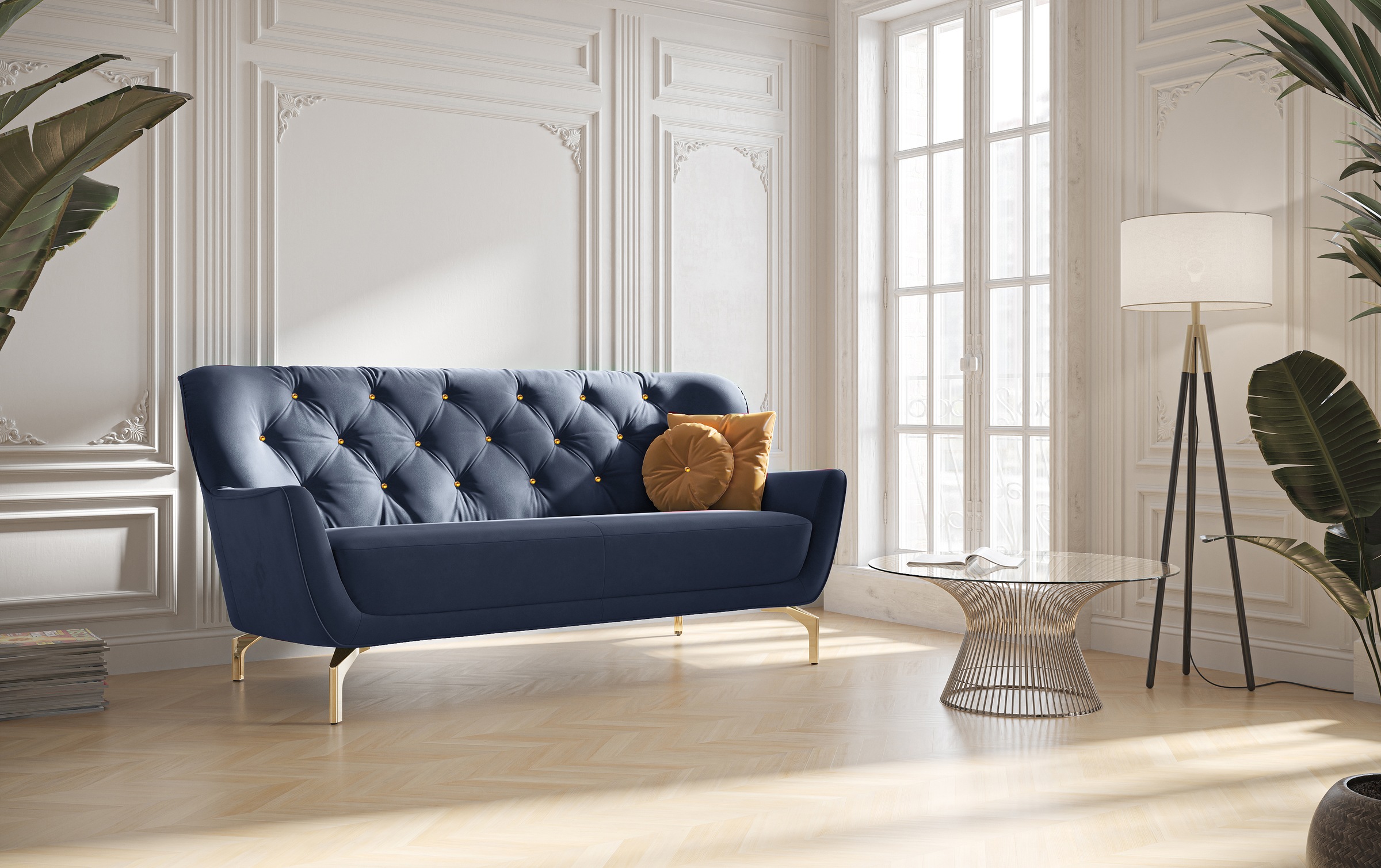 sit&more 3-Sitzer »Orient 3«, inkl. 2 Zierkissen mit Strass-Stein, goldfarbene Metallfüße