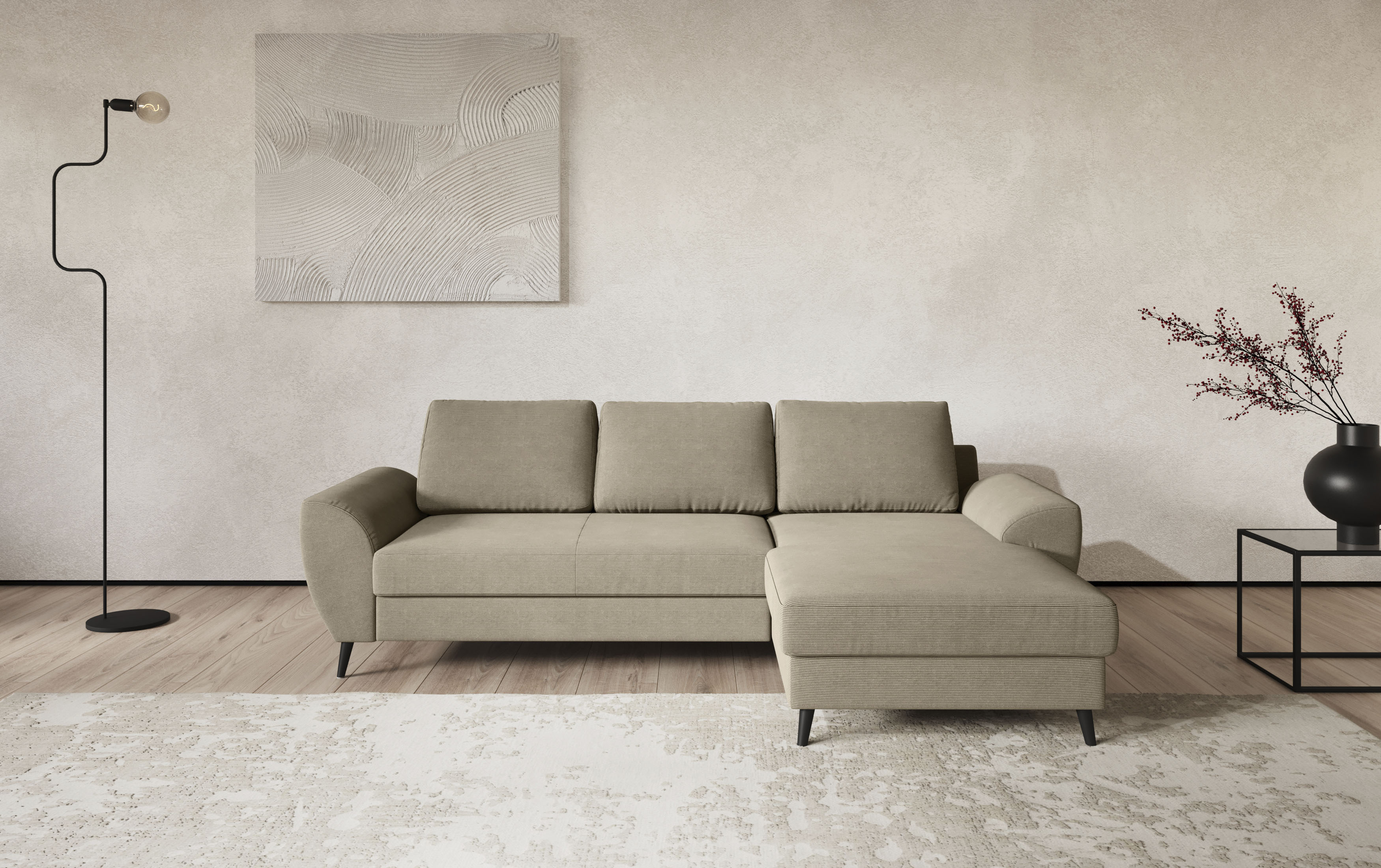 COTTA Ecksofa "Terra L-Form, B: 255cm, Top Sitzkomfort durch Wellenunterfederung und" PUR-Schaum, optional mit Schlaffunktion, Liegefläche: 200x137cm