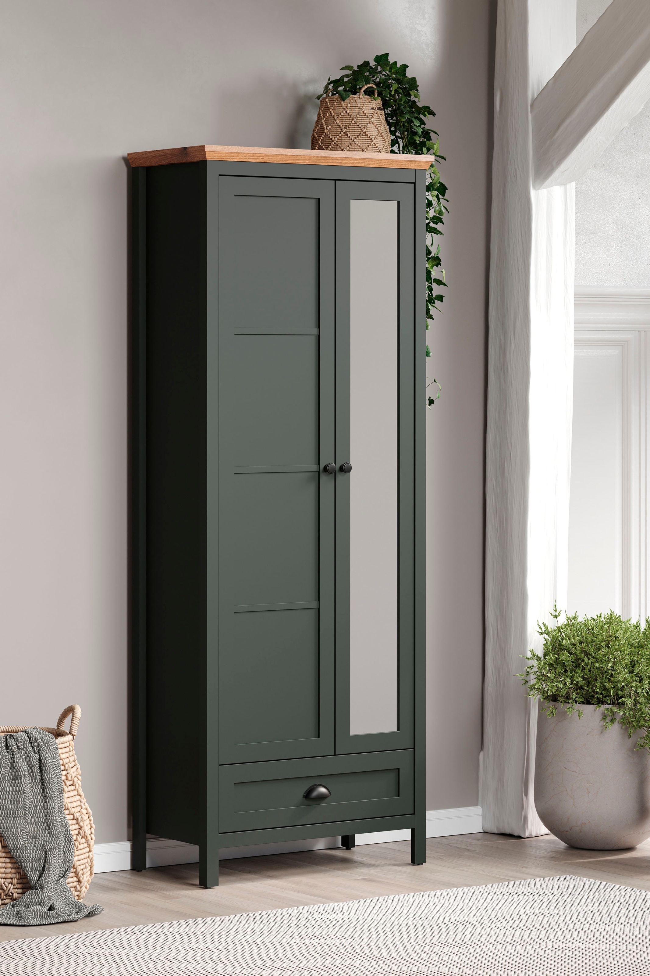 Home affaire Garderobenschrank »Vienna« 1 Stk. tlg. Garderobenschrank, 2 Türen, 1 Schubkasten & Vollauszug 77/39/198 cm