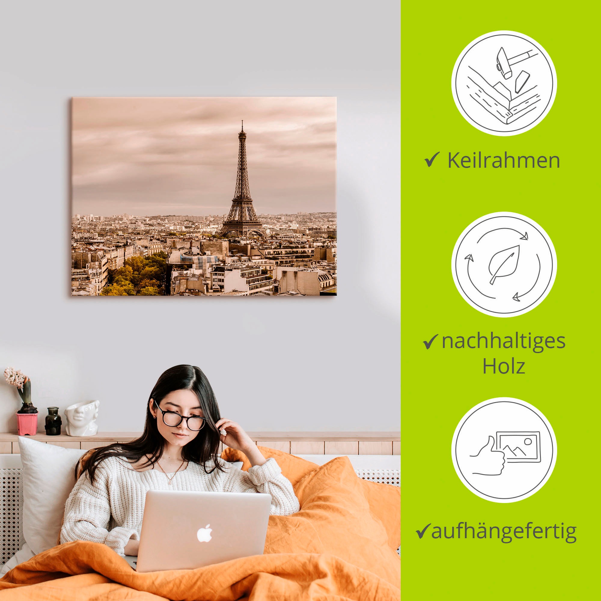 Artland Wandbild »Paris Eiffelturm I«, Frankreich, (1 St.), als Alubild, Outdoorbild, Leinwandbild, Wandaufkleber, versch. Größen