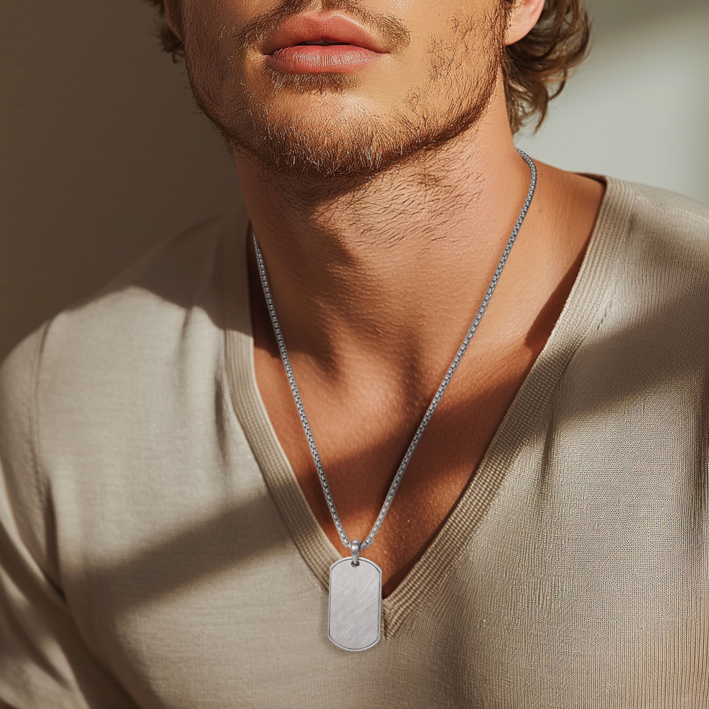 FIRETTI Ice Dog Tag Necklace Silver 65 cm 2