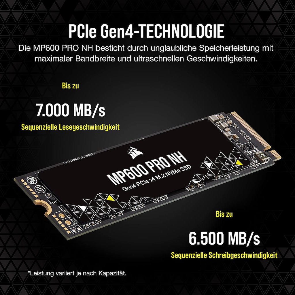 Corsair interne SSD »MP600 PRO NH Gen4 PCIe x4 NVMe M.2 SSD«, Anschluss M.2 PCIe 4.0