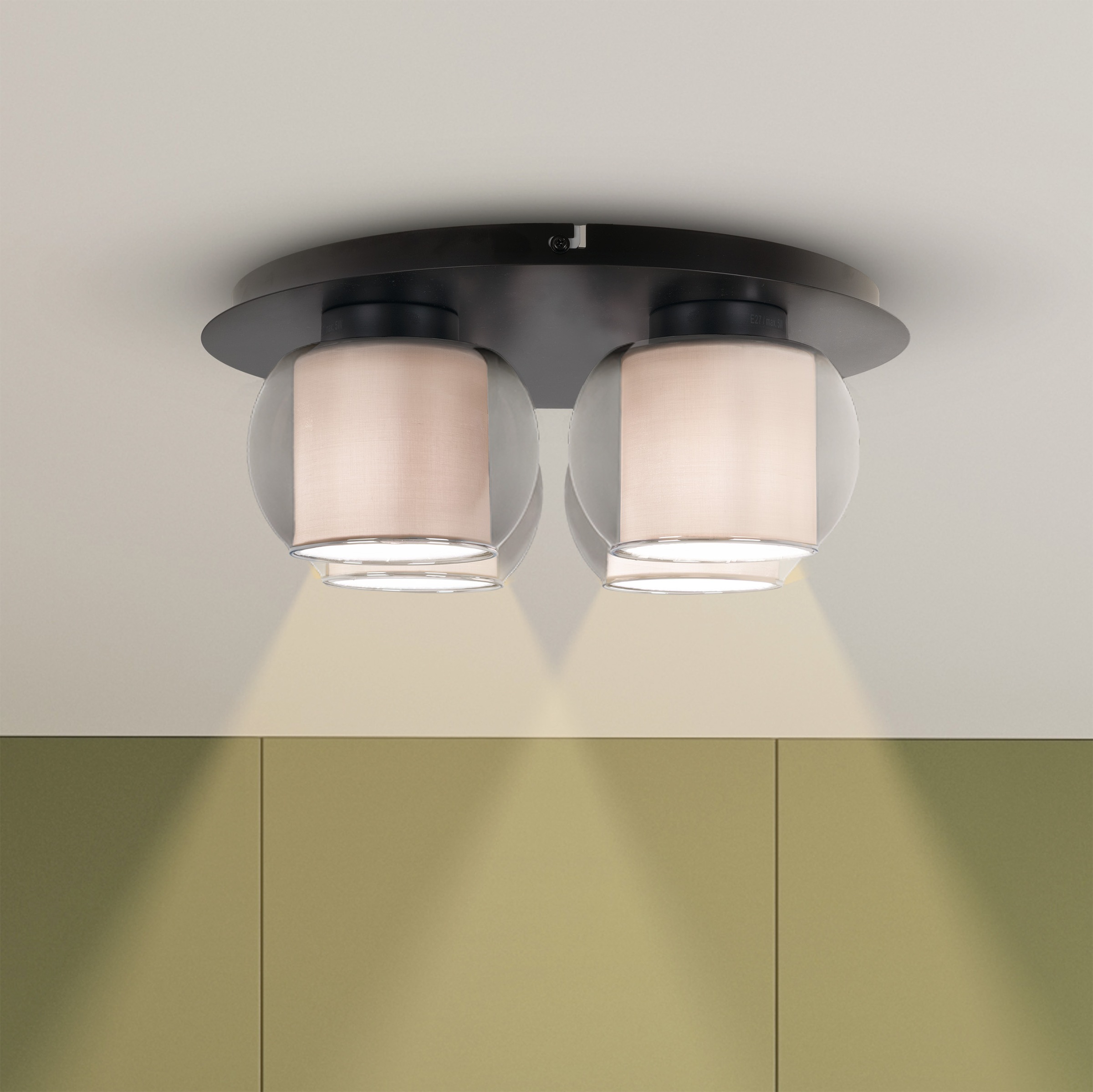 OTTO home Deckenleuchte »Tanissa mit Doppelschirm« E27 1 Stk. Deckenlampe rund Rauchglas, innen Stoffschirm, E27, Glasschirm, Textil