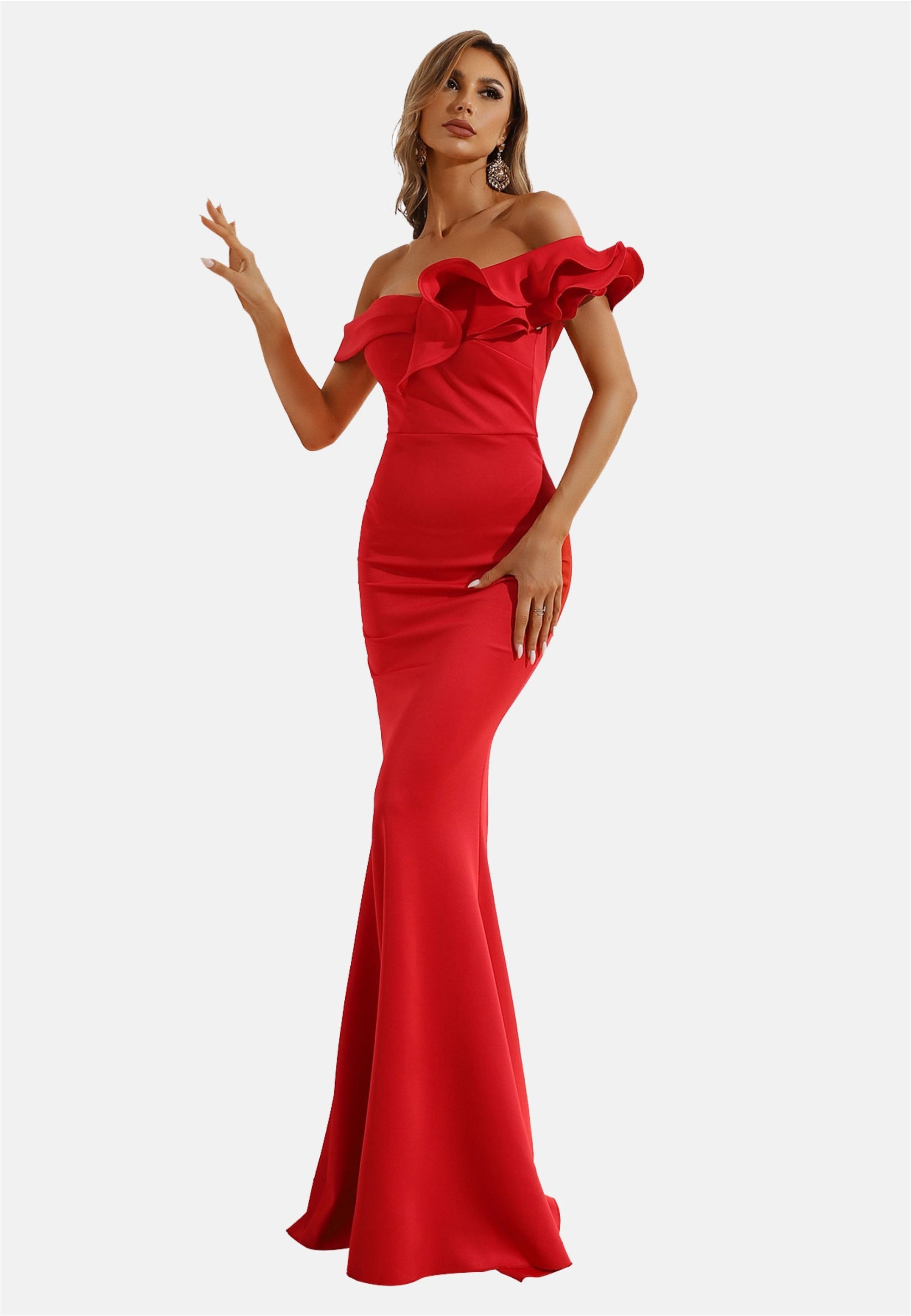 Moda Minx Jerseykleid »Alaia Off Shoulder Dress«, mit stilvollem Rüschen-Element