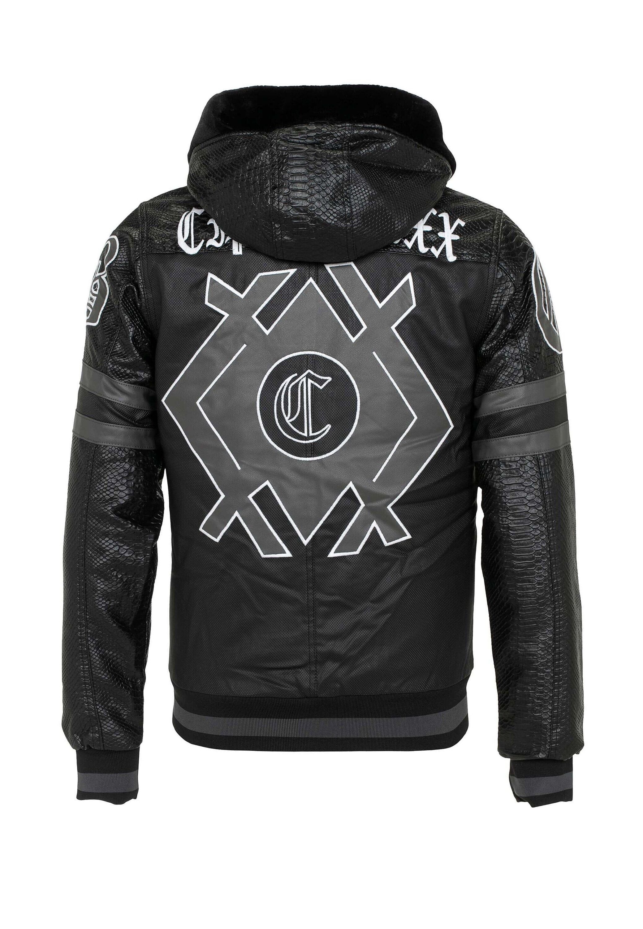 Cipo & Baxx Bikerjacke »Jacke«, mit Kapuze, mit dezenter Reptilienprägung, CJ-177