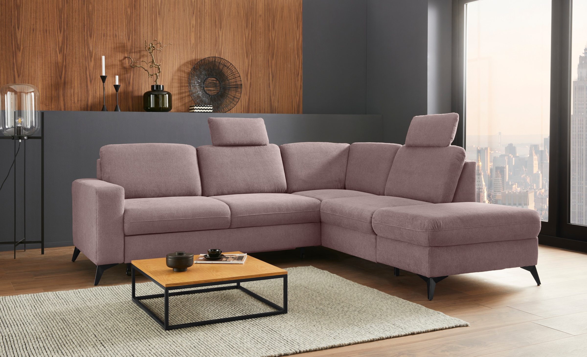 Home affaire Ecksofa "Lolland L-Form" Wahlweise mit Schlaffunktion und Stauraum, auch mit abwischbarem Bezug